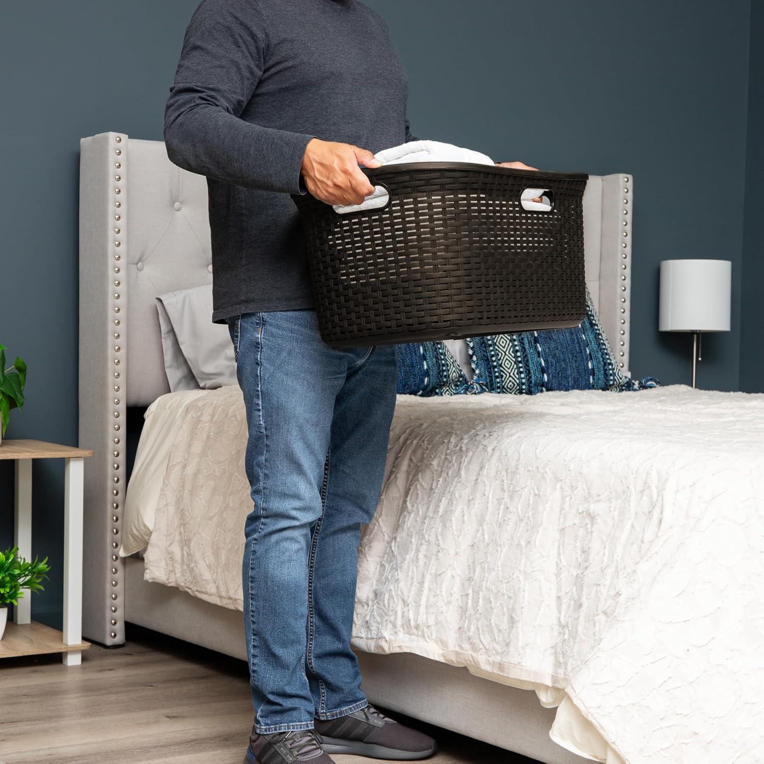 imageMind Reader 40L Laundry Basket Clothes Hamper Wicker Design Plastic 23L x 145W x 11H Brown