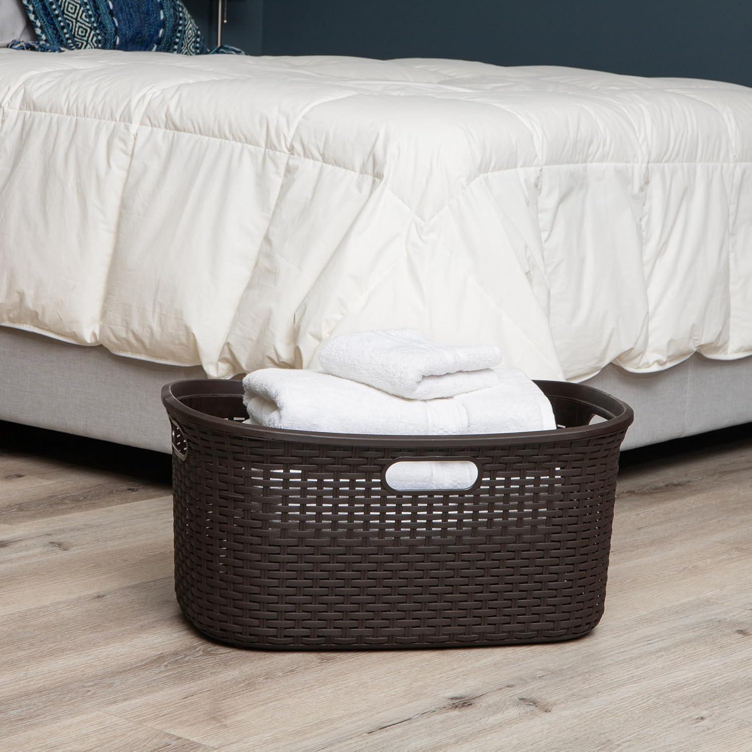 imageMind Reader 40L Laundry Basket Clothes Hamper Wicker Design Plastic 23L x 145W x 11H Brown