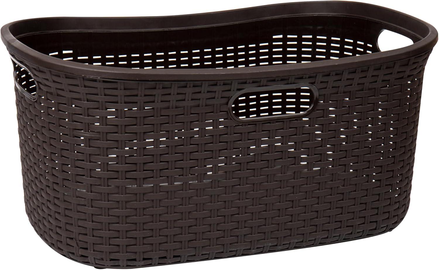 imageMind Reader 40L Laundry Basket Clothes Hamper Wicker Design Plastic 23L x 145W x 11H Brown