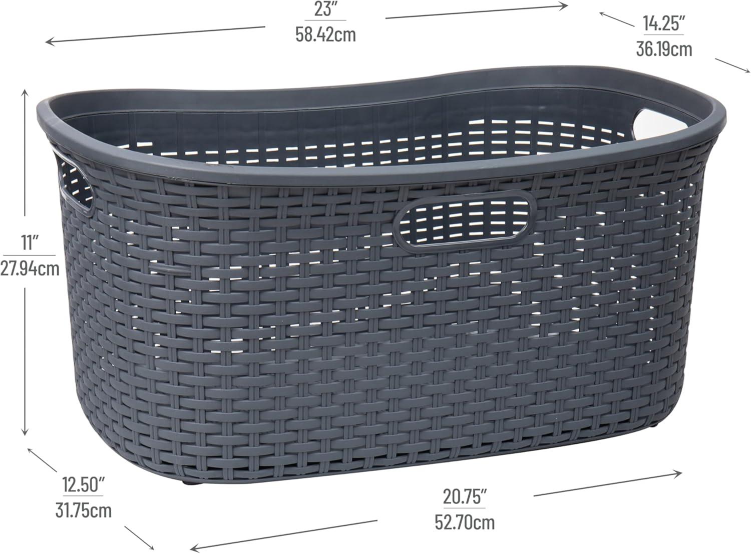 imageMind Reader 40L Laundry Basket Clothes Hamper Wicker Design Plastic 23L x 145W x 11H Gray