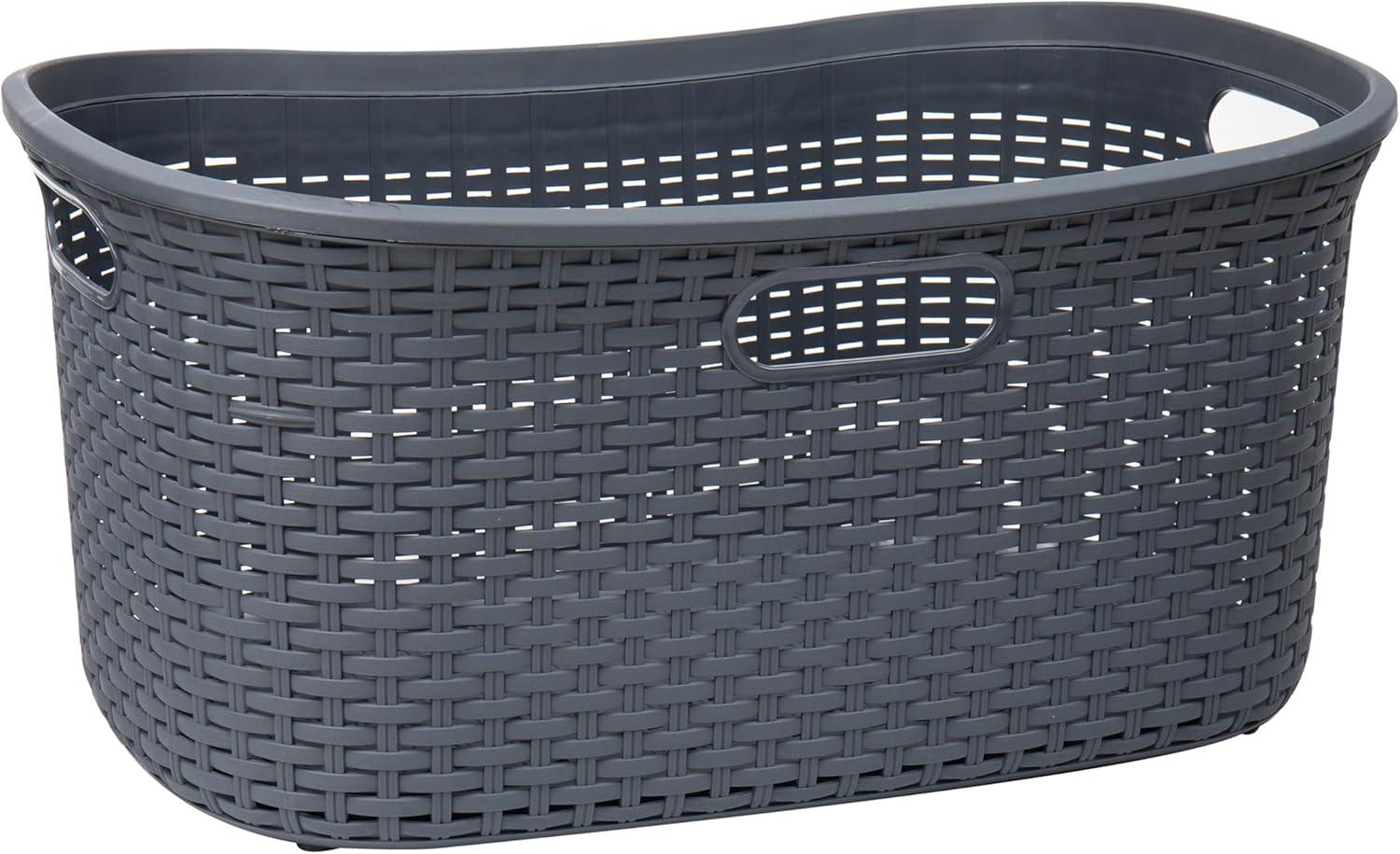 imageMind Reader 40L Laundry Basket Clothes Hamper Wicker Design Plastic 23L x 145W x 11H Gray