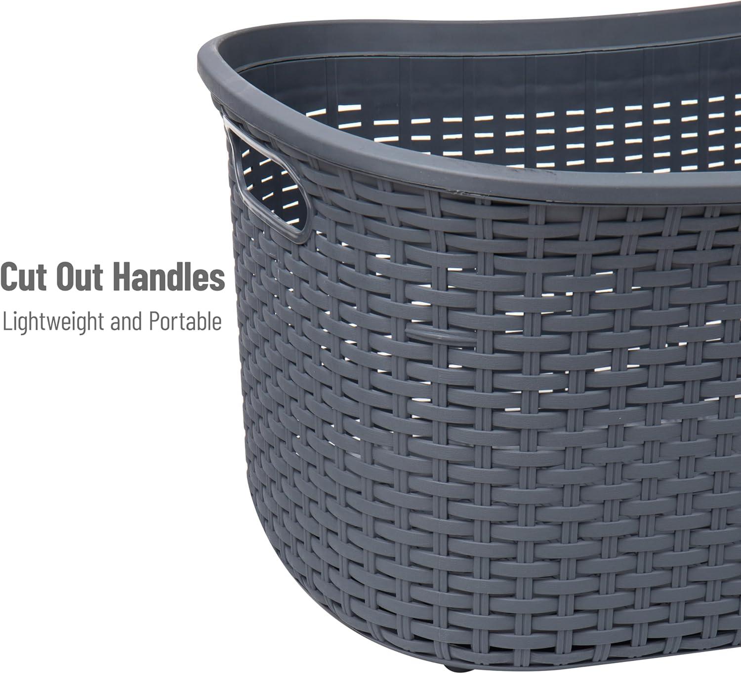 imageMind Reader 40L Laundry Basket Clothes Hamper Wicker Design Plastic 23L x 145W x 11H Gray