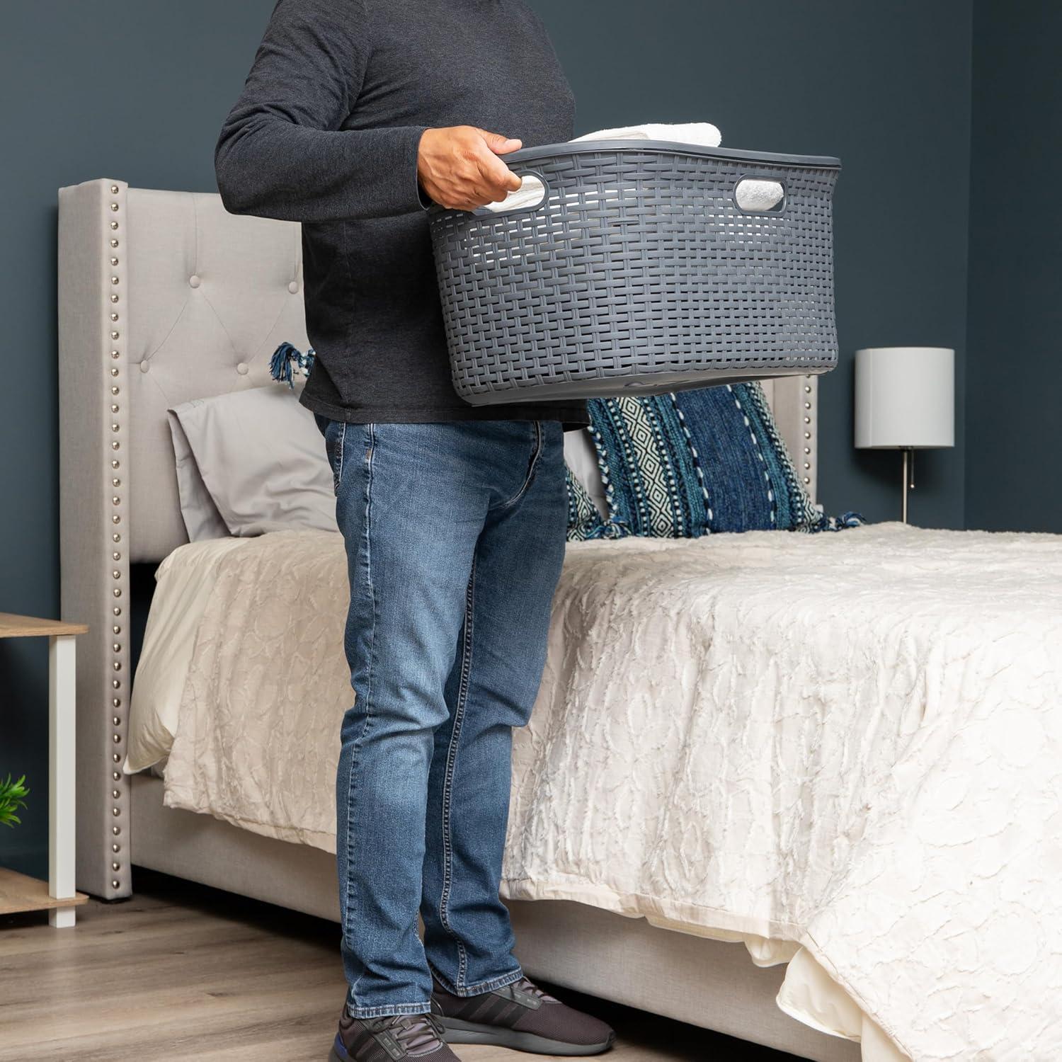 imageMind Reader 40L Laundry Basket Clothes Hamper Wicker Design Plastic 23L x 145W x 11H Gray
