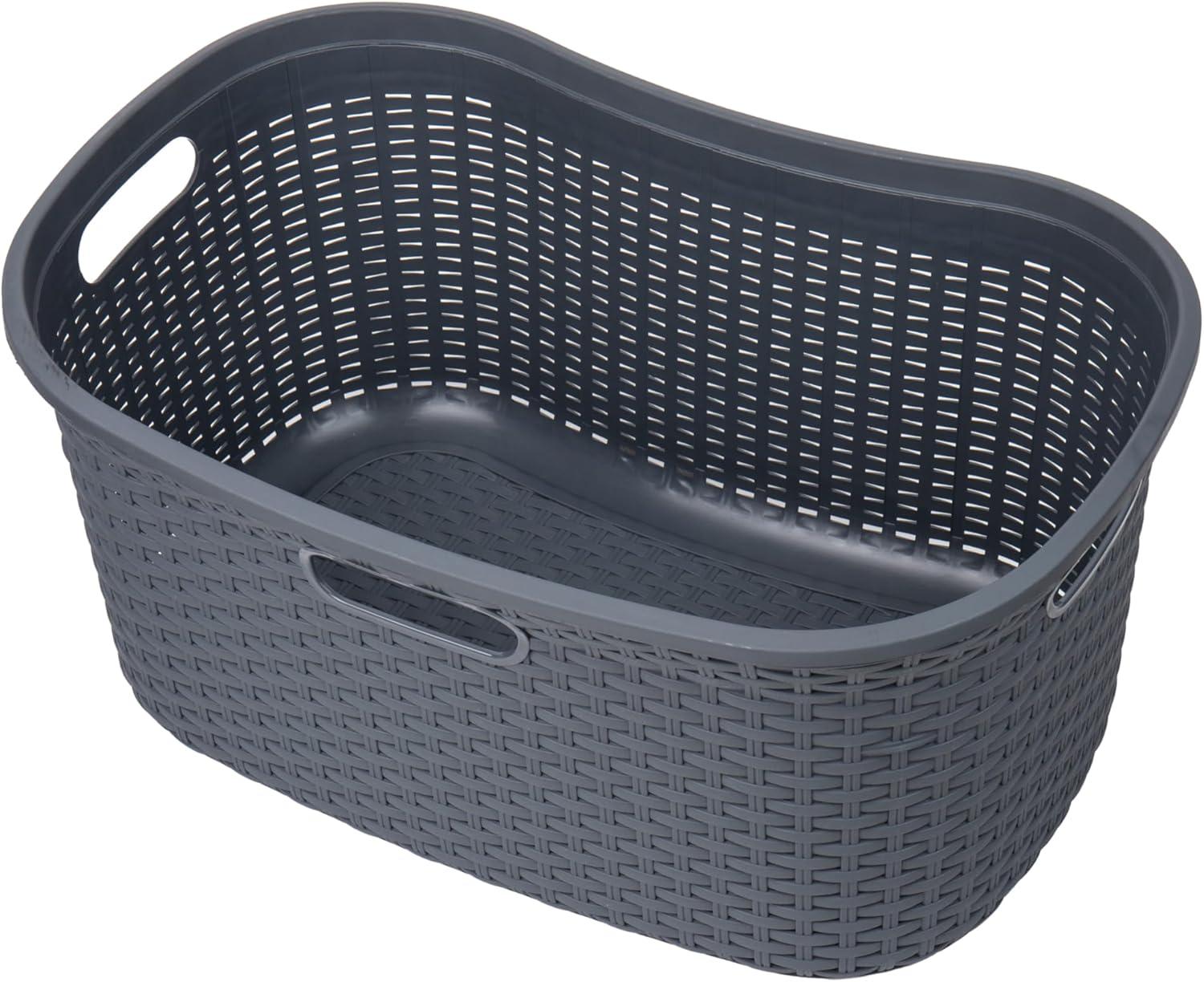 imageMind Reader 40L Laundry Basket Clothes Hamper Wicker Design Plastic 23L x 145W x 11H Gray
