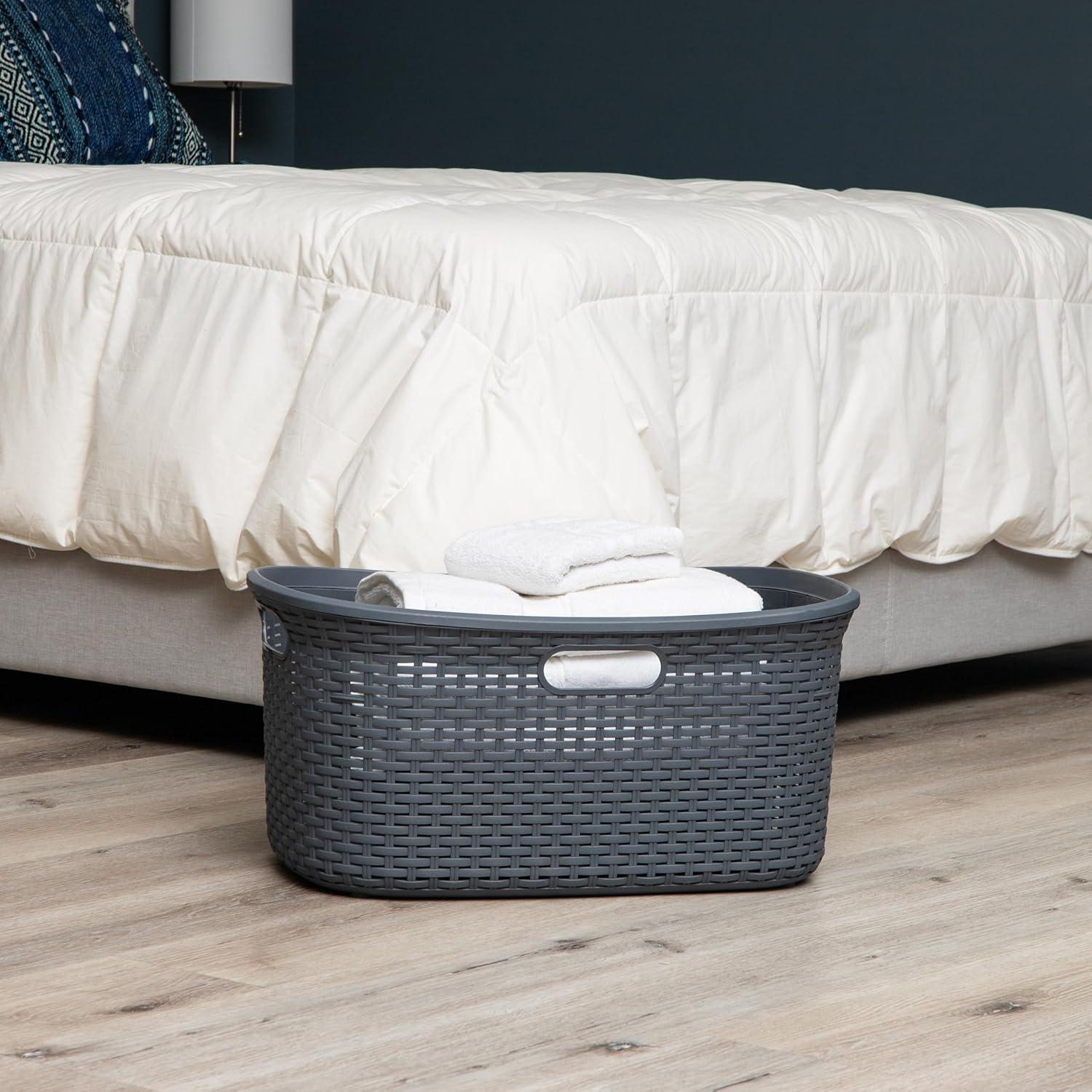 imageMind Reader 40L Laundry Basket Clothes Hamper Wicker Design Plastic 23L x 145W x 11H Gray