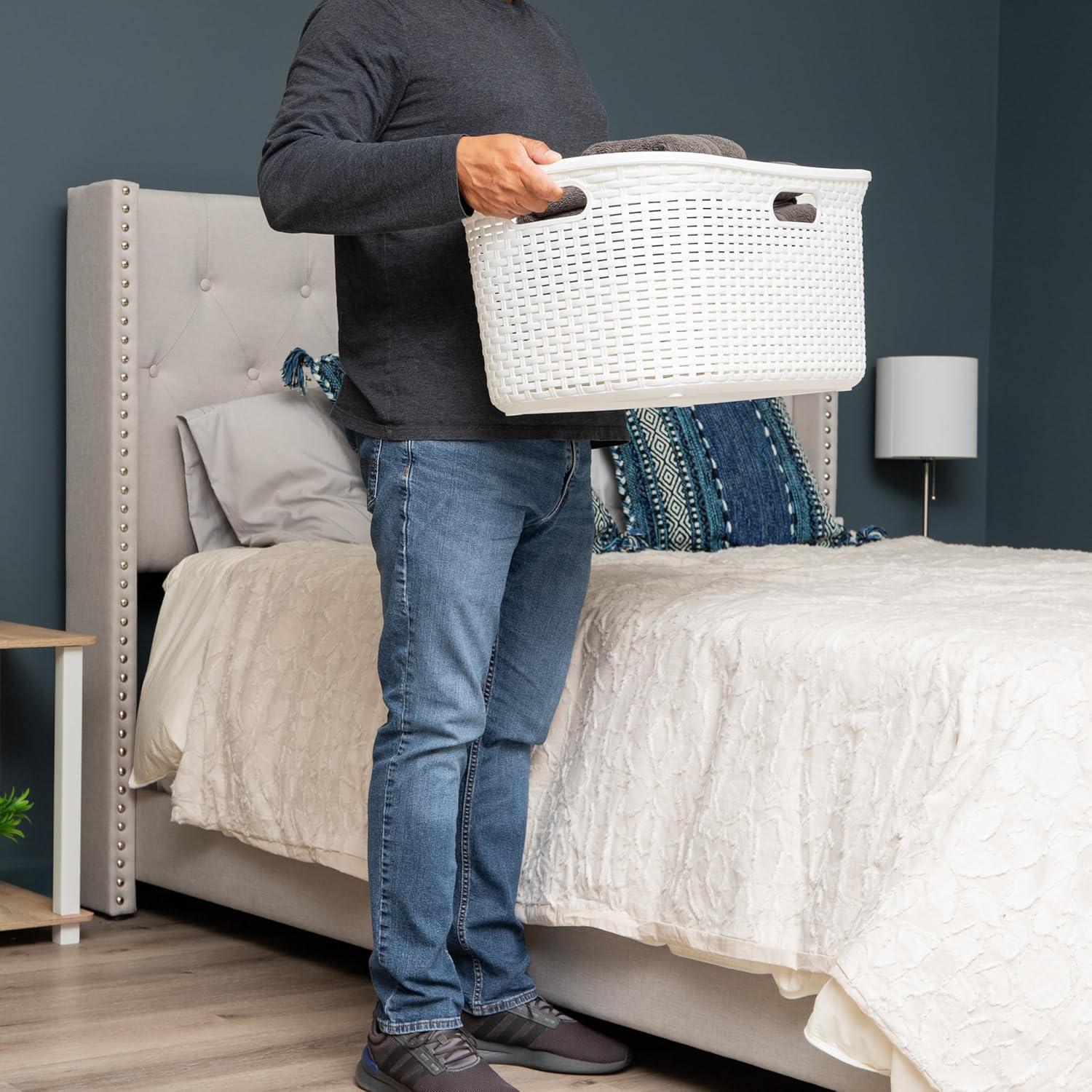 imageMind Reader 40L Laundry Basket Clothes Hamper Wicker Design Plastic 23L x 145W x 11H Ivory Single