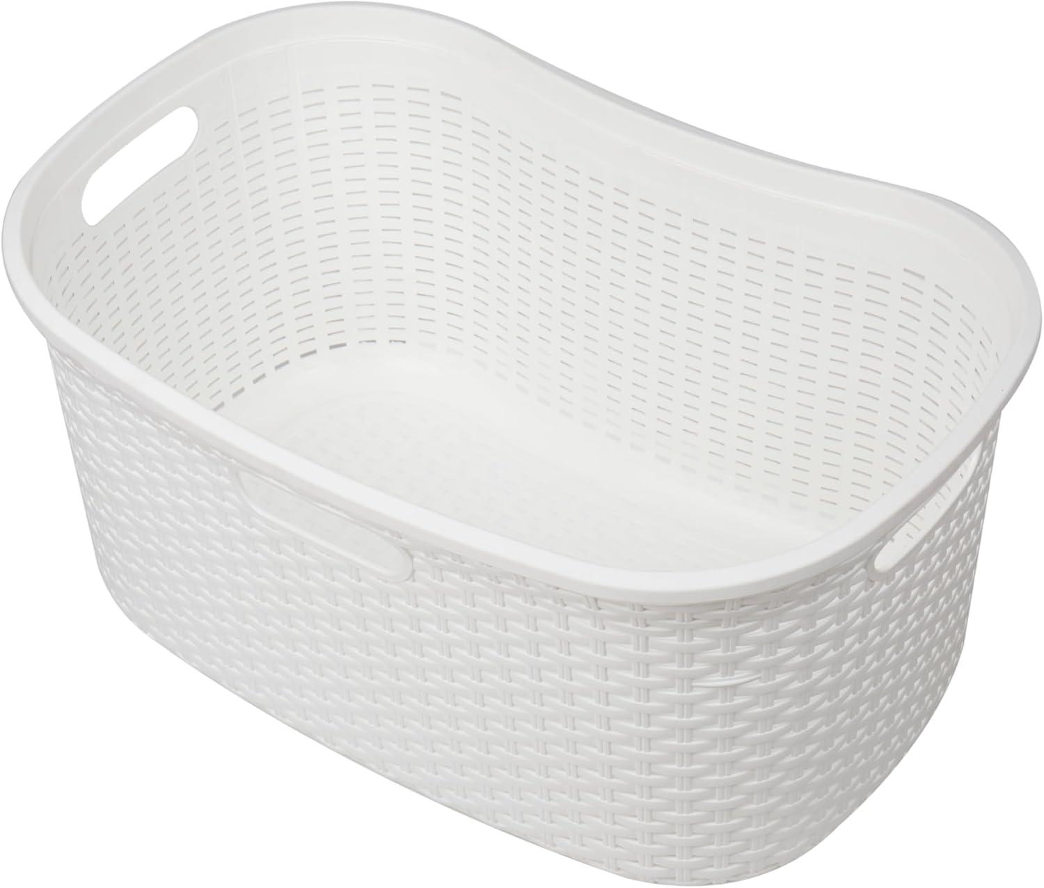 imageMind Reader 40L Laundry Basket Clothes Hamper Wicker Design Plastic 23L x 145W x 11H Ivory Single