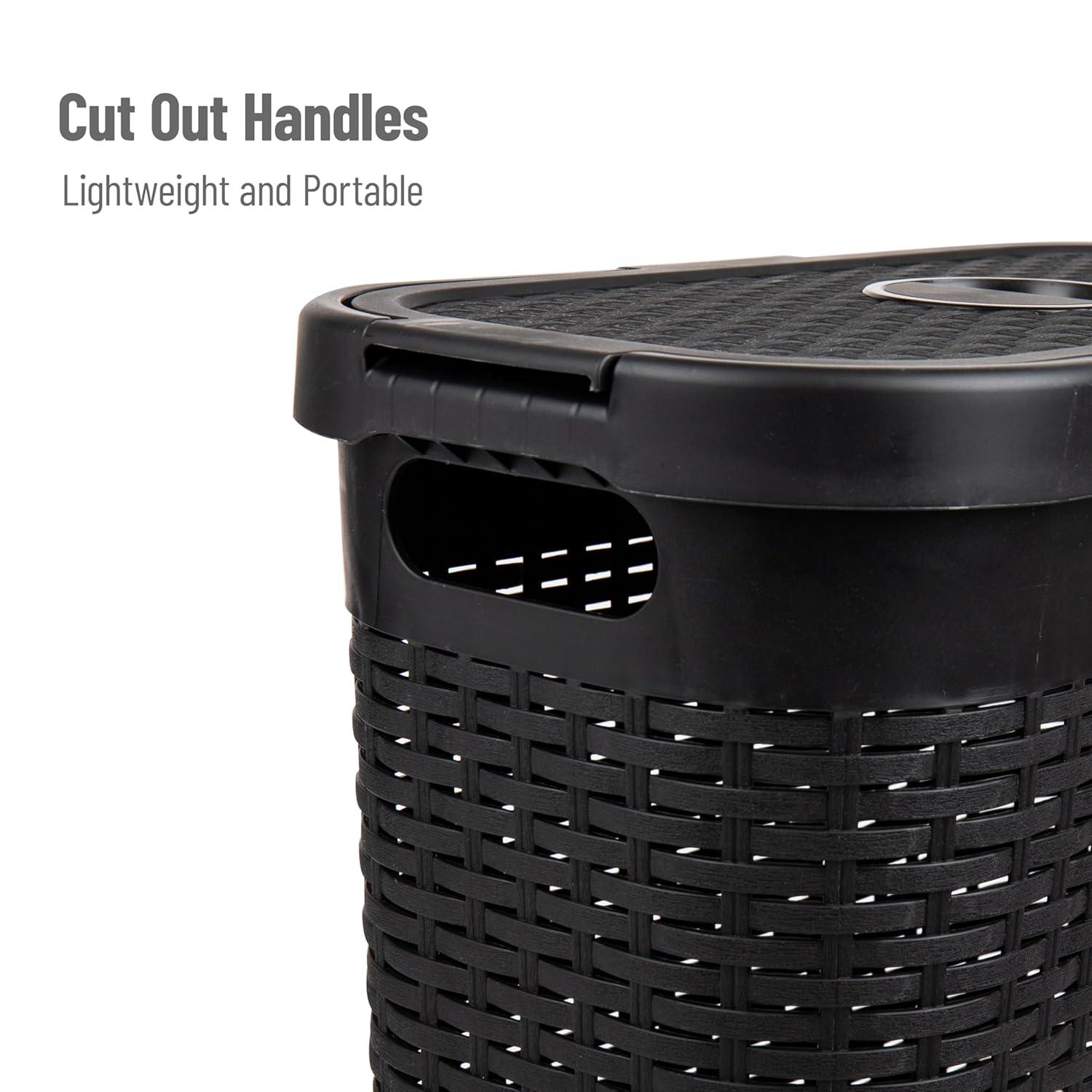 imageMind Reader 40L Slim Laundry Hamper Clothes Basket Lid Premium Wicker Design Plastic Set of 3 BlackBlack