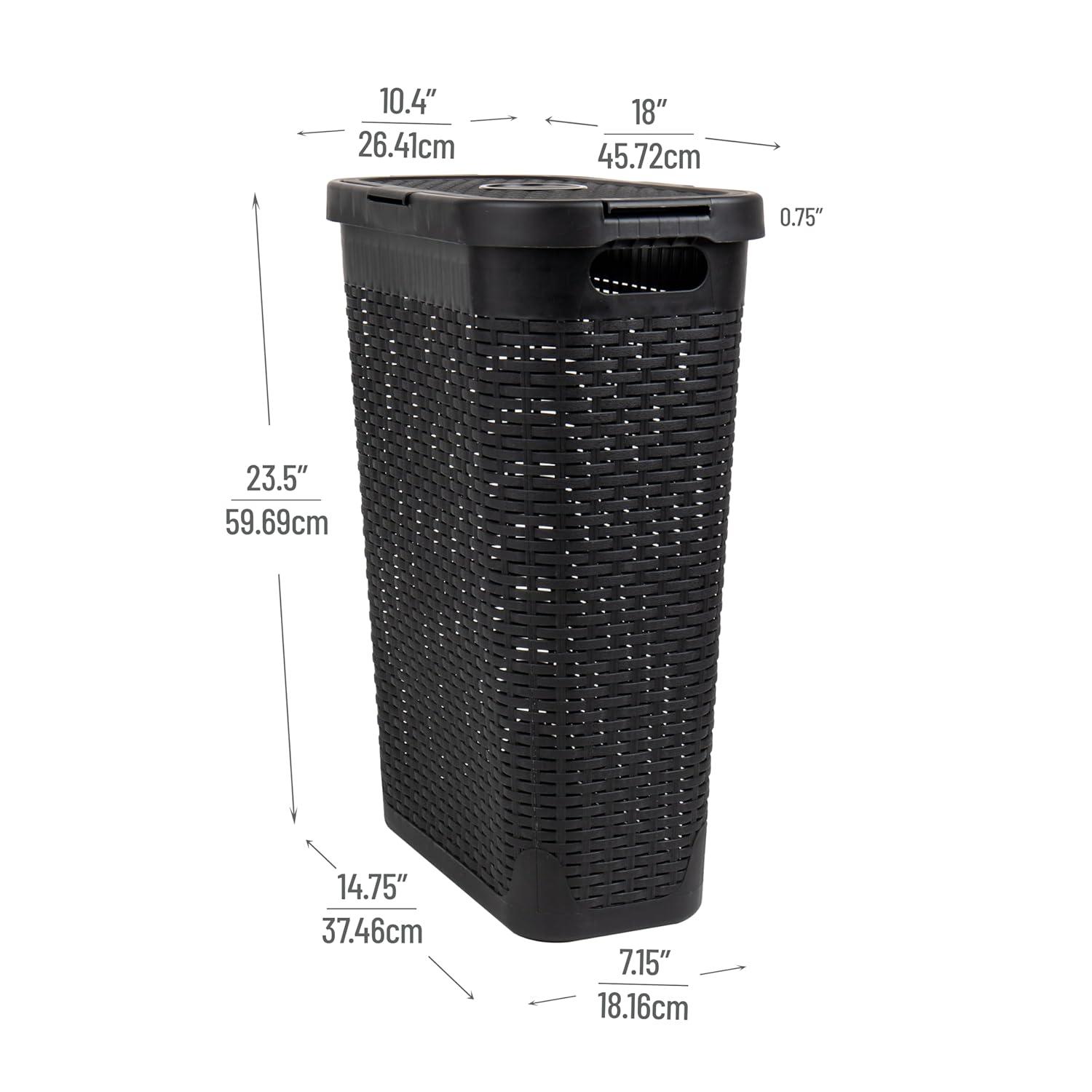 imageMind Reader 40L Slim Laundry Hamper Clothes Basket Lid Premium Wicker Design Plastic Set of 3 BlackBlack