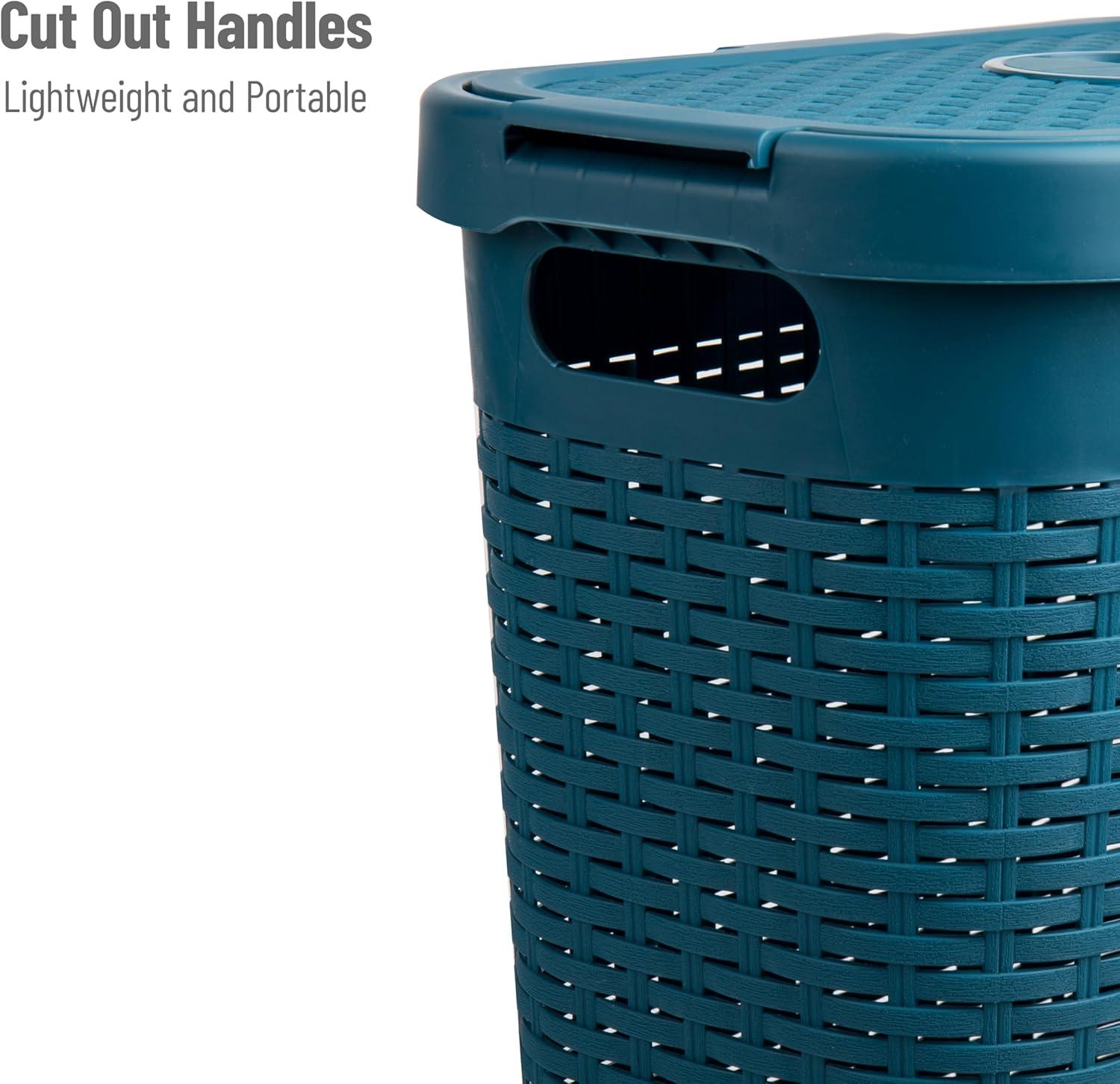 imageMind Reader 40L Slim Laundry Hamper Clothes Basket Lid Wicker Design Plastic 18L x 104W x 235H Blue