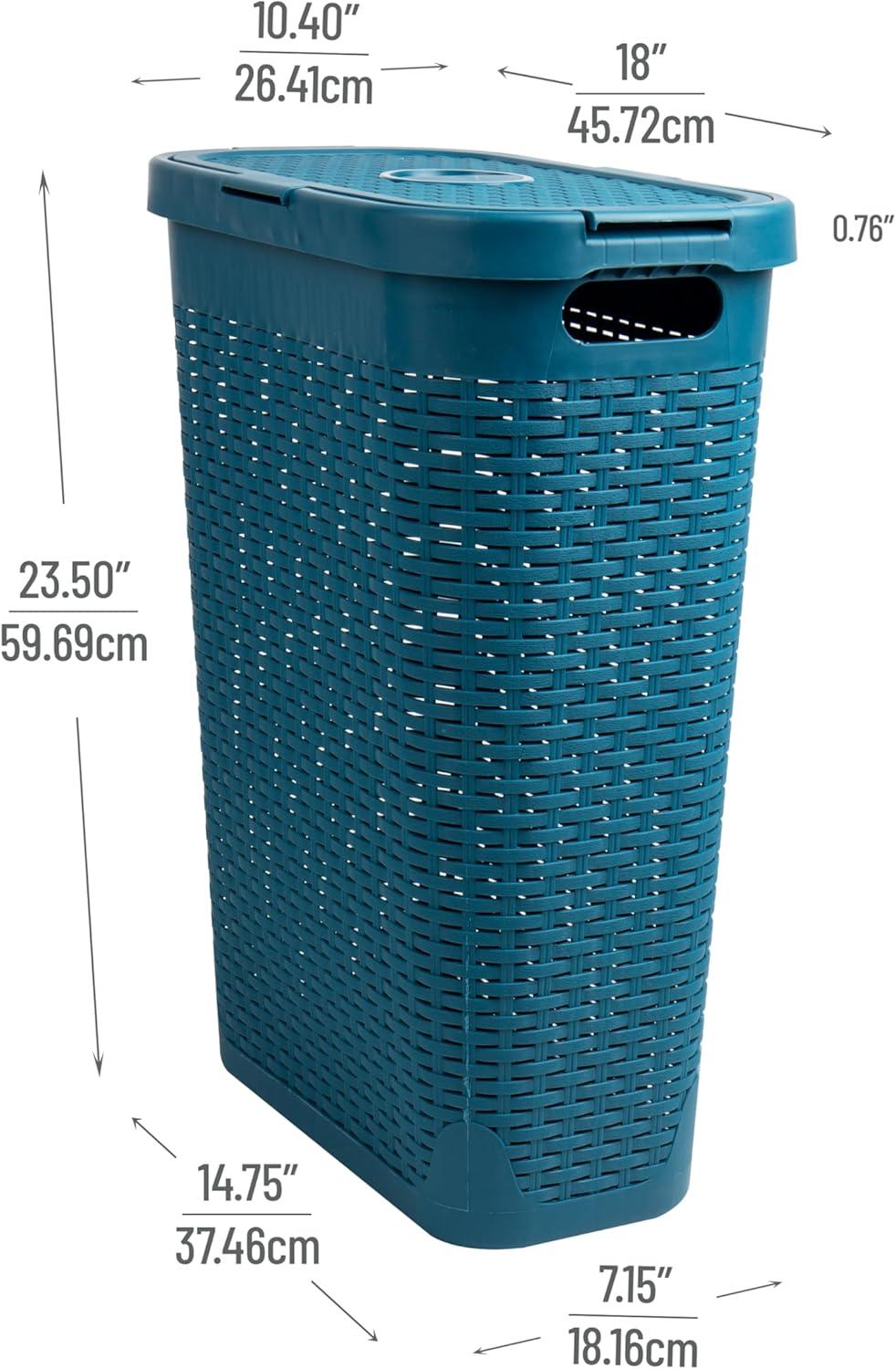 imageMind Reader 40L Slim Laundry Hamper Clothes Basket Lid Wicker Design Plastic 18L x 104W x 235H Blue