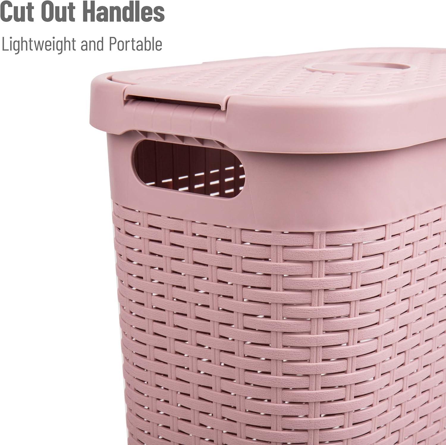 imageMind Reader 40L Slim Laundry Hamper Clothes Basket Lid Wicker Design Plastic 18L x 104W x 235H Set of 2 Pink