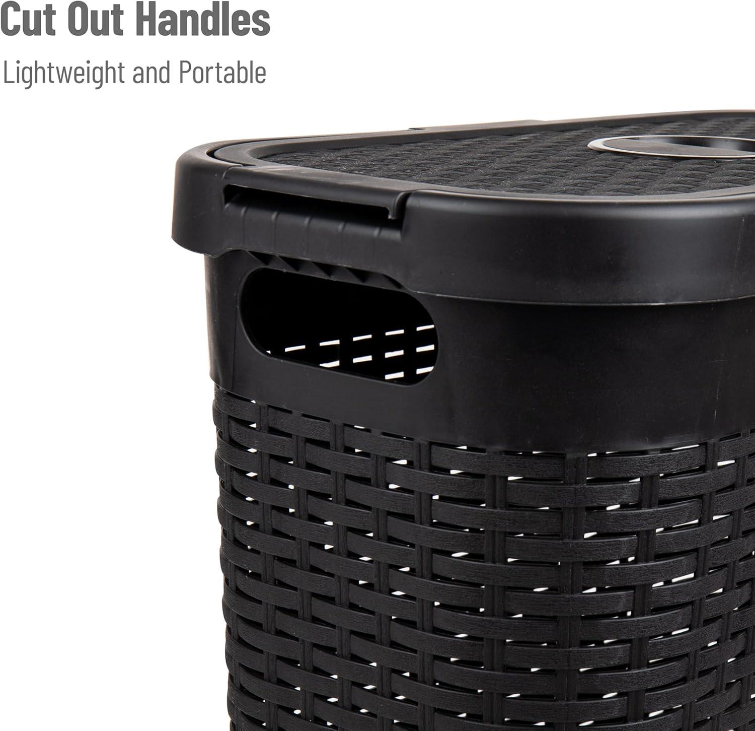 imageMind Reader 40L Slim Laundry Hamper Clothes Basket Lid Wicker Design Plastic 18L x 104W x 235H Set of 6 Black