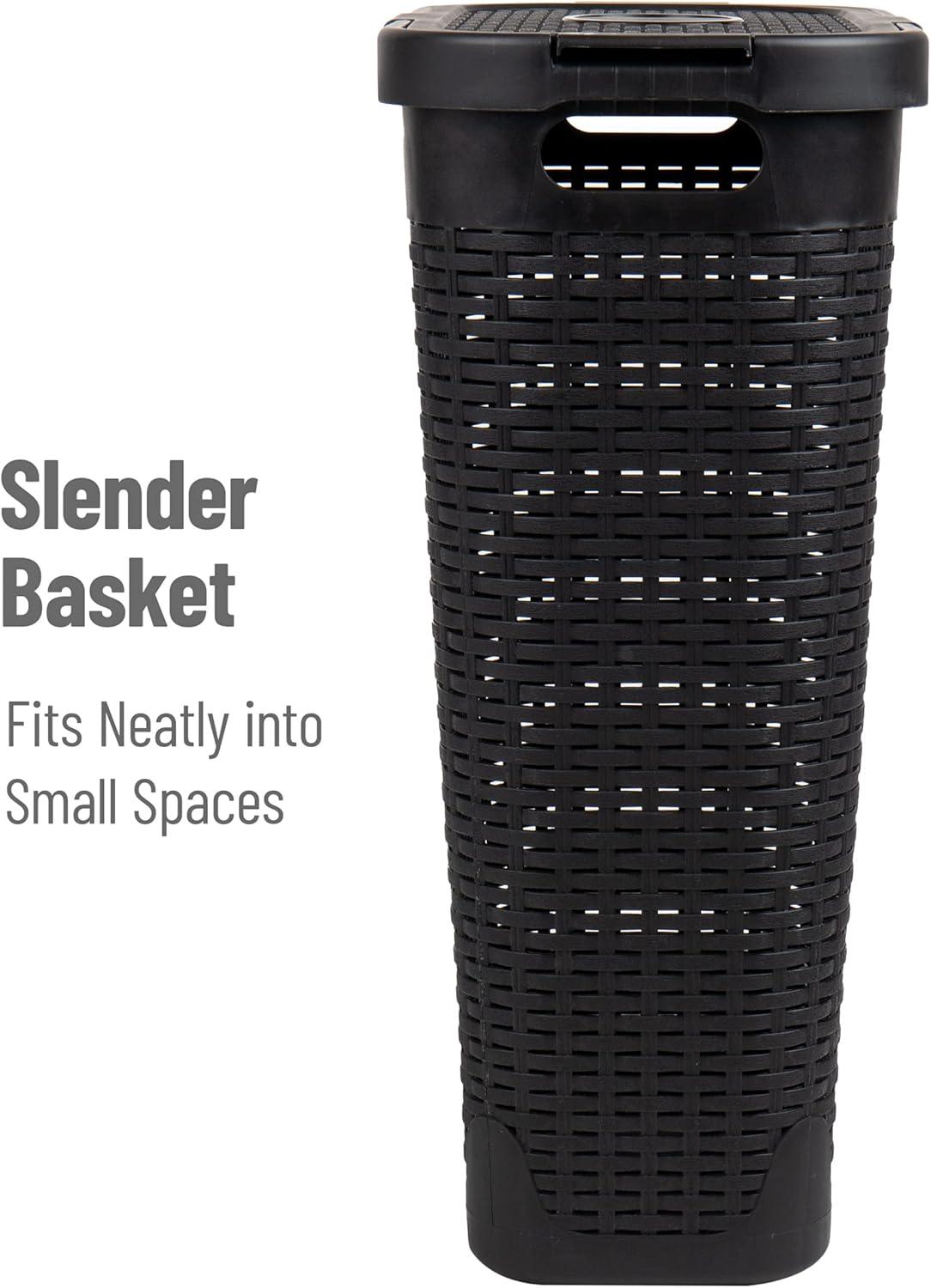 imageMind Reader 40L Slim Laundry Hamper Clothes Basket Lid Wicker Design Plastic 18L x 104W x 235H Set of 6 Black