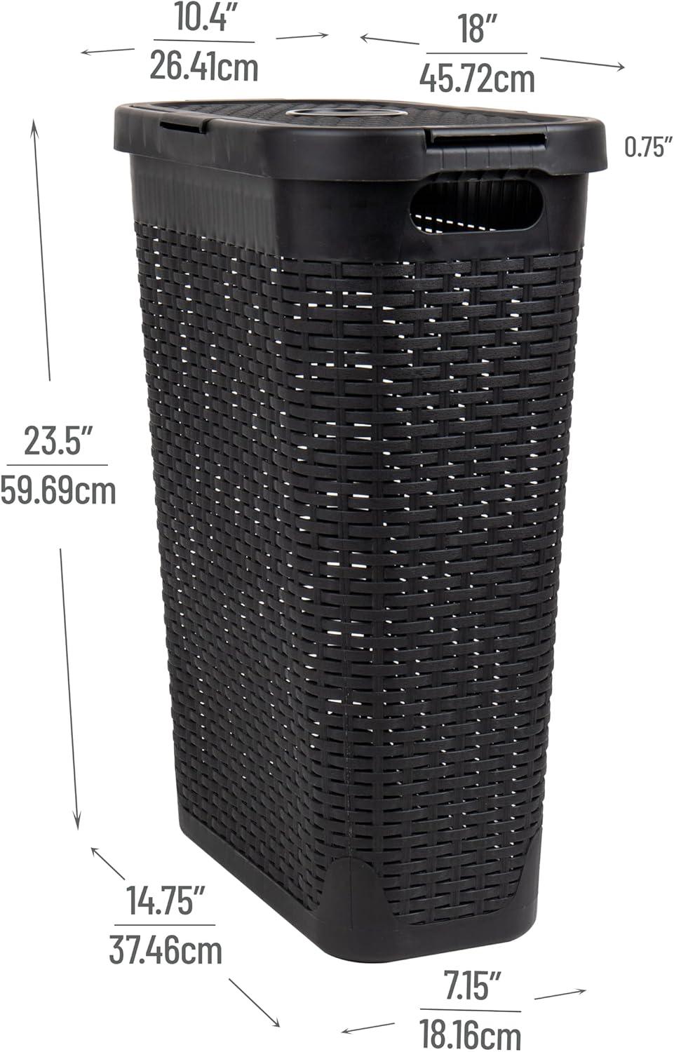 imageMind Reader 40L Slim Laundry Hamper Clothes Basket Lid Wicker Design Plastic 18L x 104W x 235H Set of 6 Black