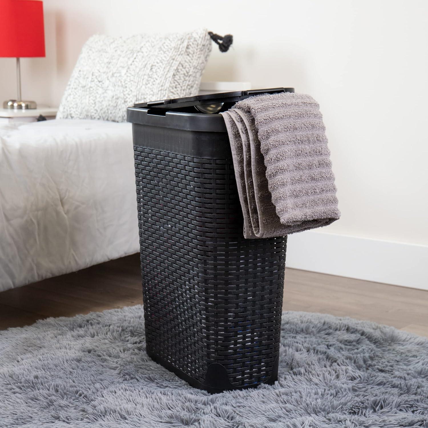 imageMind Reader 40L Slim Laundry Hamper Clothes Basket Lid Wicker Design Plastic 18L x 104W x 235H Set of 6 Black