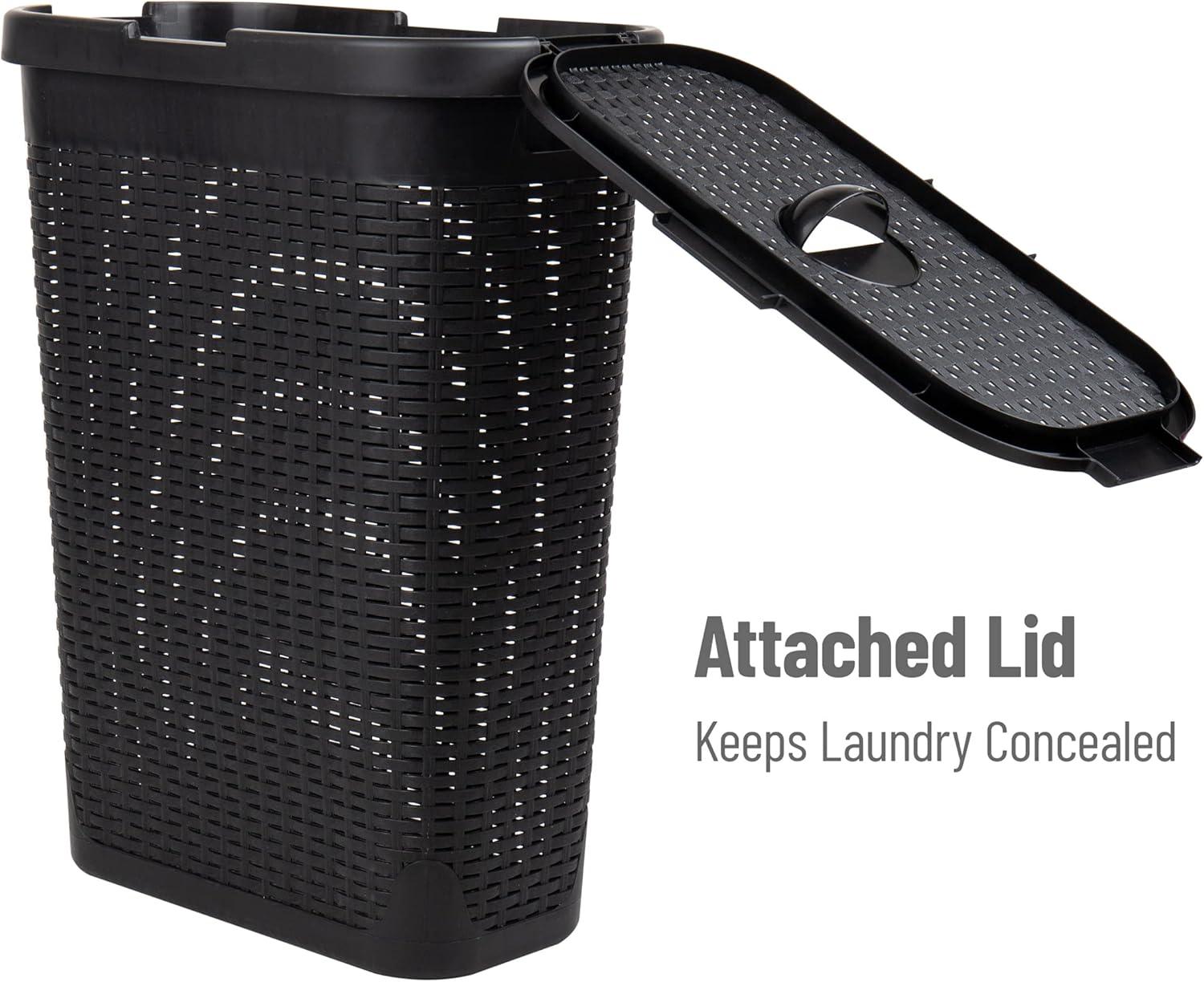 imageMind Reader 40L Slim Laundry Hamper Clothes Basket Lid Wicker Design Plastic 18L x 104W x 235H Set of 6 Black