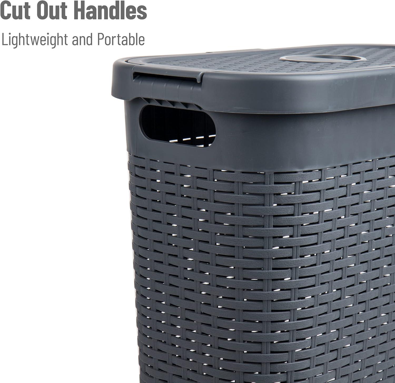 imageMind Reader 40L Slim Laundry Hamper Clothes Basket Lid Wicker Design Plastic 18L x 104W x 235H Set of 6 Gray