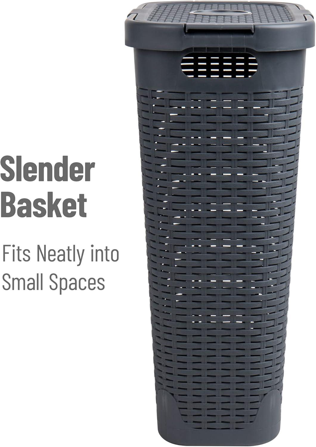 imageMind Reader 40L Slim Laundry Hamper Clothes Basket Lid Wicker Design Plastic 18L x 104W x 235H Set of 6 Gray