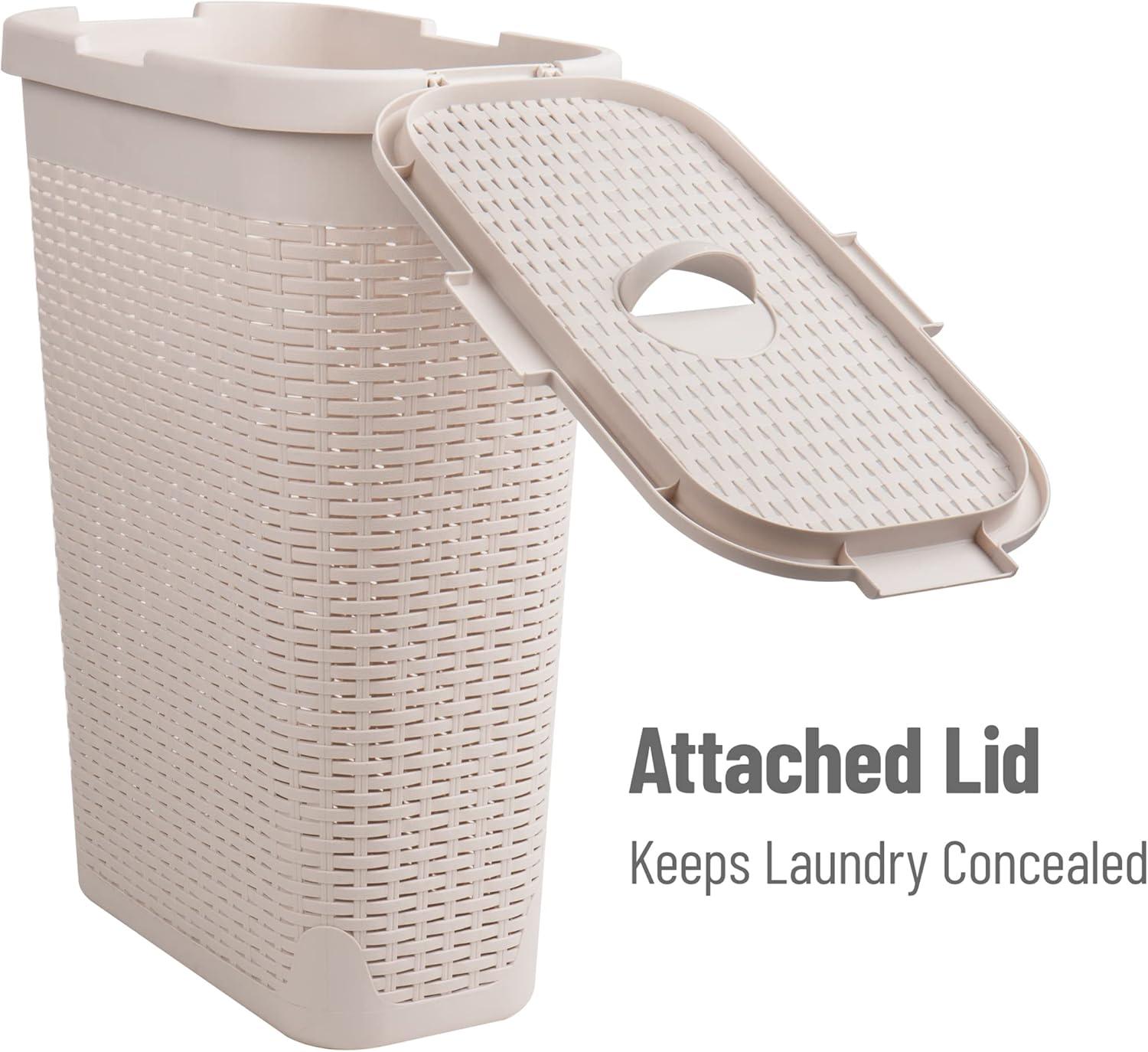 imageMind Reader 40L Slim Laundry Hamper Clothes Basket Lid Wicker Design Plastic 18L x 104W x 235H Set of 6 Ivory
