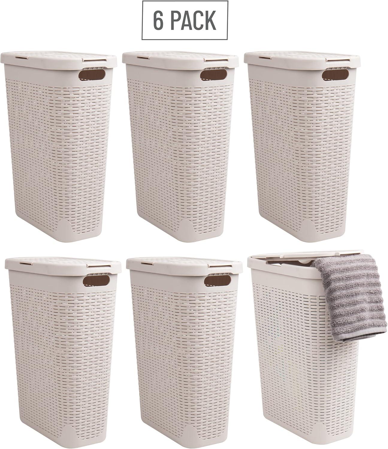 imageMind Reader 40L Slim Laundry Hamper Clothes Basket Lid Wicker Design Plastic 18L x 104W x 235H Set of 6 Ivory
