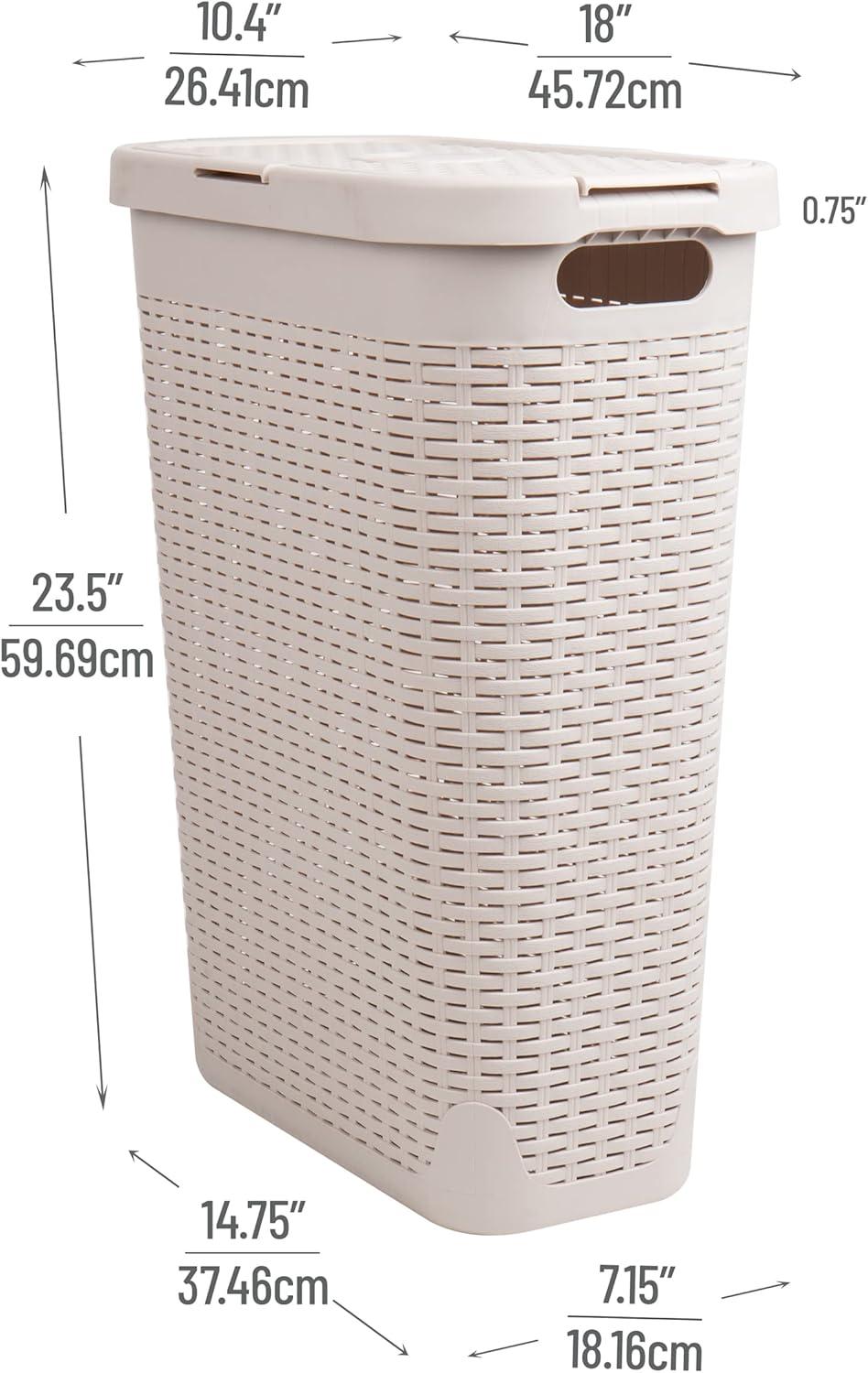 imageMind Reader 40L Slim Laundry Hamper Clothes Basket Lid Wicker Design Plastic 18L x 104W x 235H Set of 6 Ivory