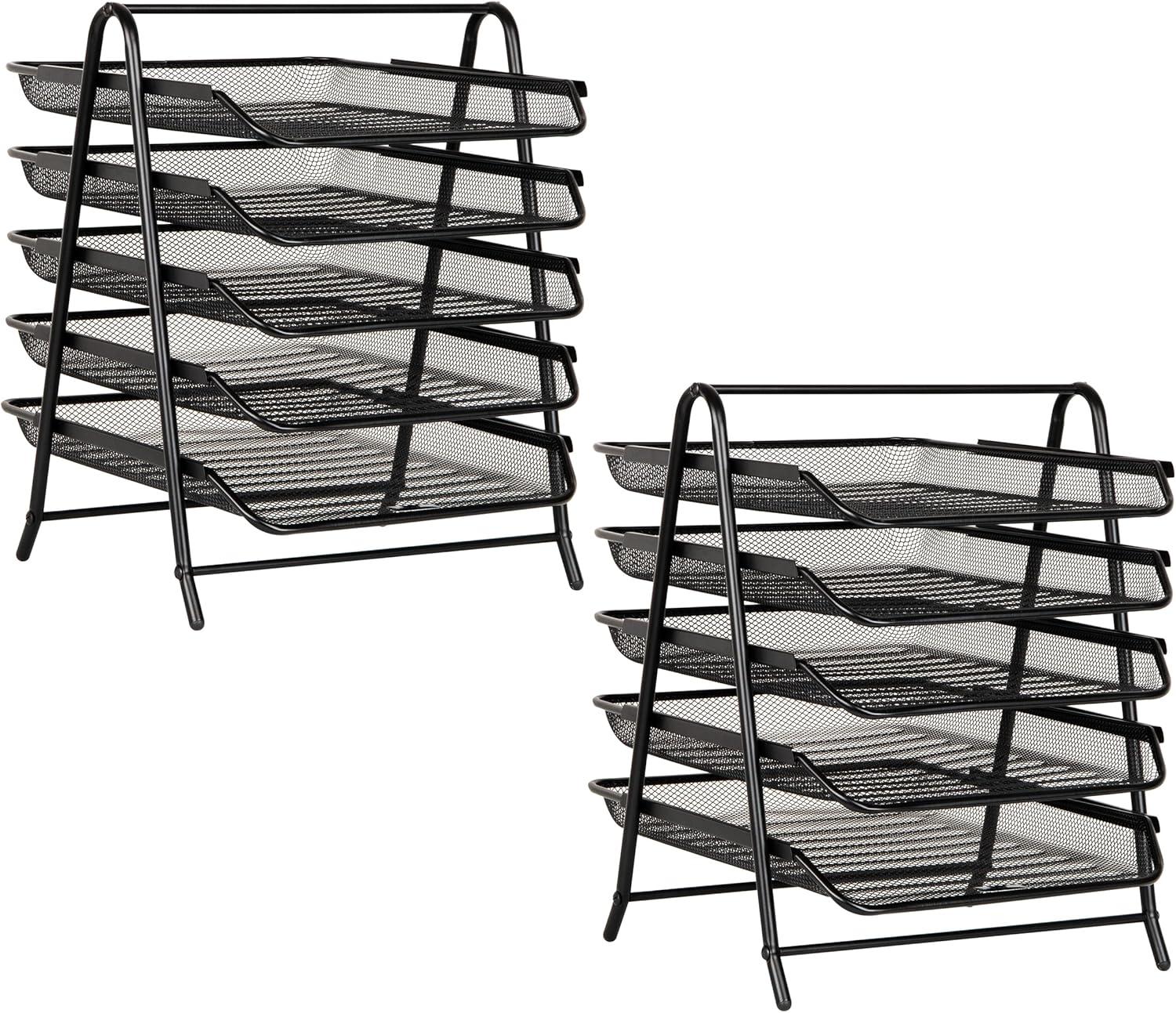 imageMind Reader 4Tier Paper Tray Desktop Organizer File Storage Office Metal Mesh 12 L x 1375 W x 125 H Pack of 2 Black2 Pack