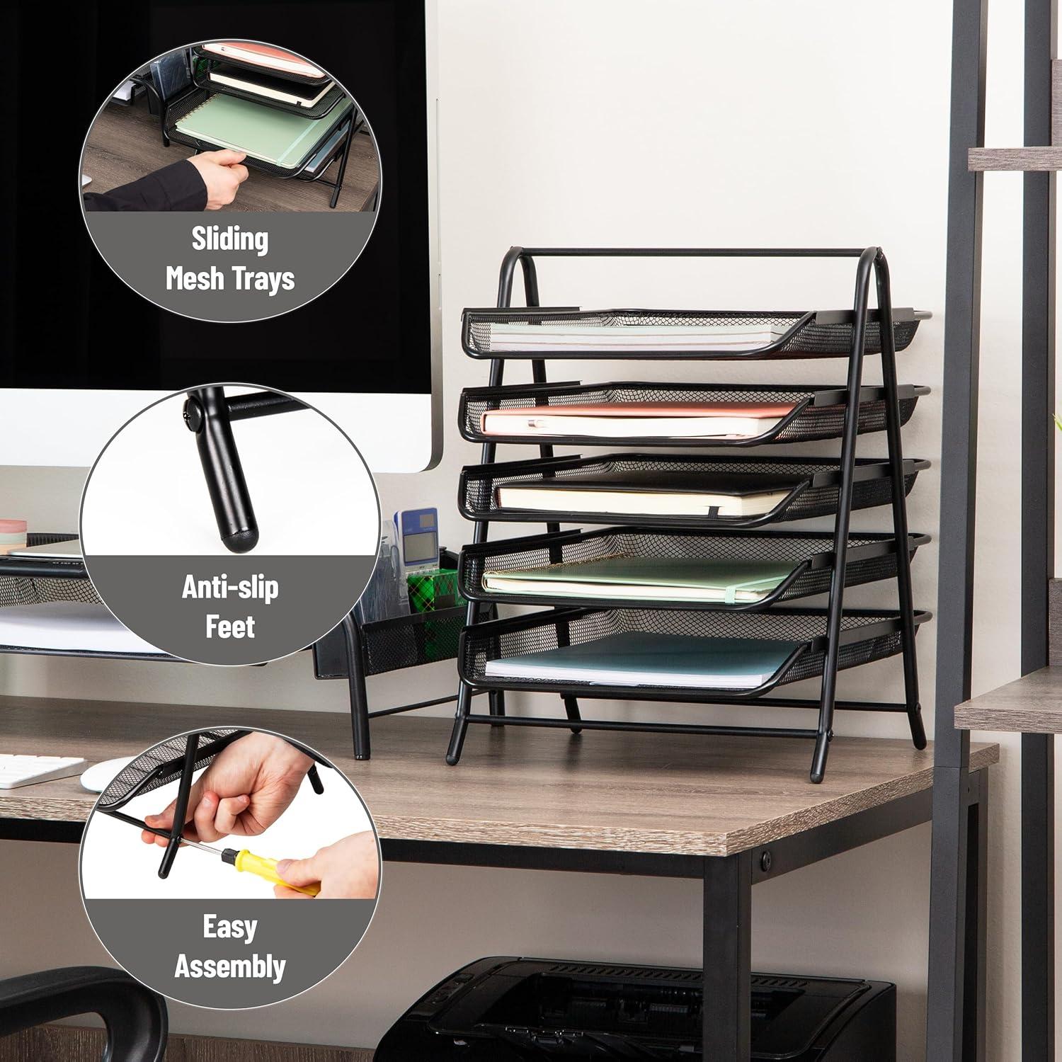 imageMind Reader 4Tier Paper Tray Desktop Organizer File Storage Office Metal Mesh 12 L x 1375 W x 125 H Pack of 2 Black2 Pack