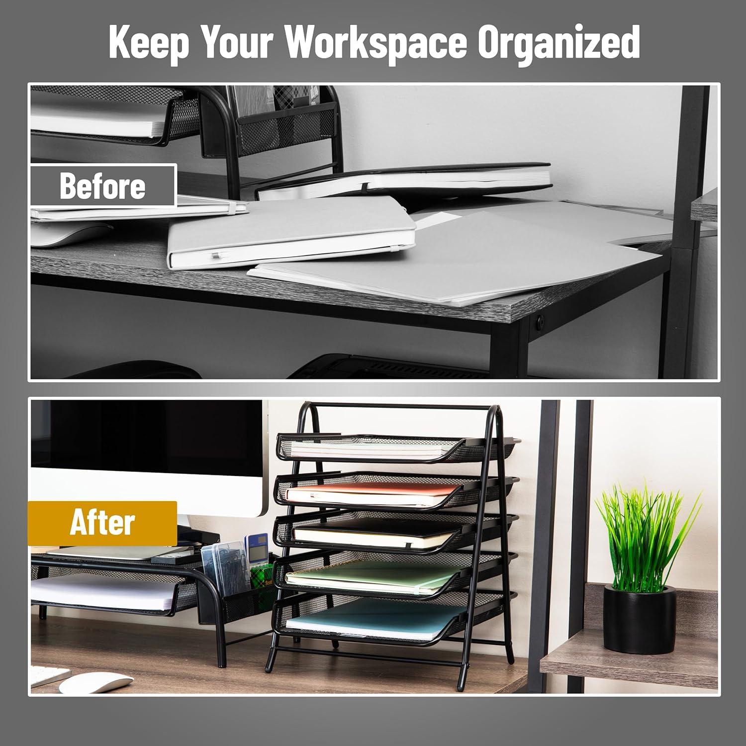 imageMind Reader 4Tier Paper Tray Desktop Organizer File Storage Office Metal Mesh 12 L x 1375 W x 125 H Pack of 2 Black2 Pack