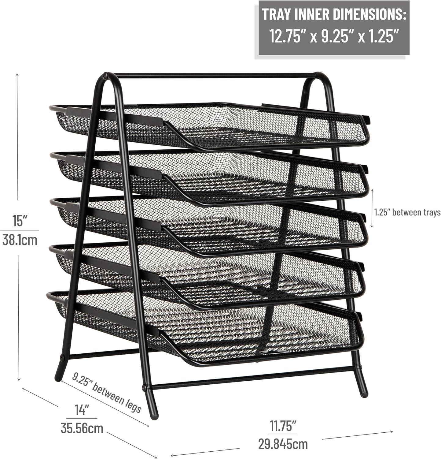 imageMind Reader 4Tier Paper Tray Desktop Organizer File Storage Office Metal Mesh 12 L x 1375 W x 125 H Pack of 2 Black2 Pack