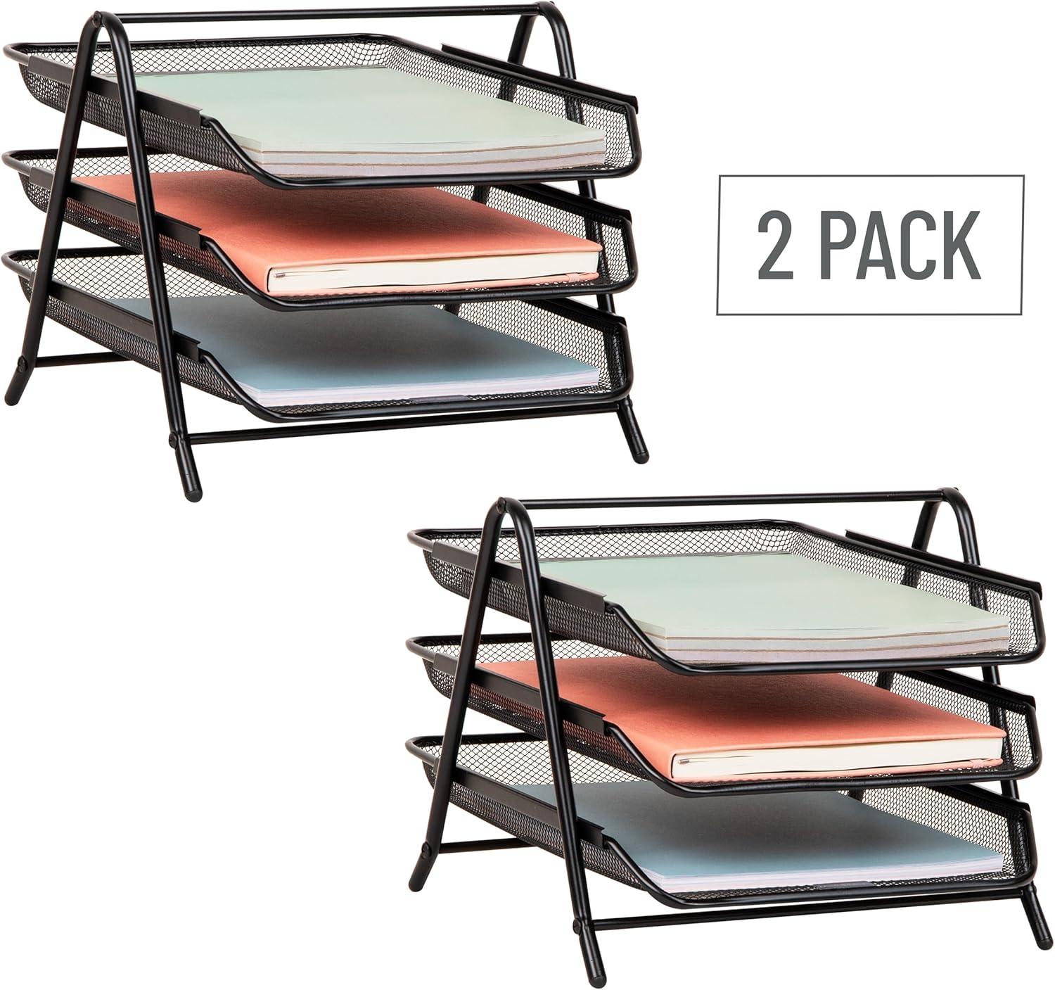 imageMind Reader 4Tier Paper Tray Desktop Organizer File Storage Office Metal Mesh 12 L x 1375 W x 125 H Pack of 2 Black2 Pack
