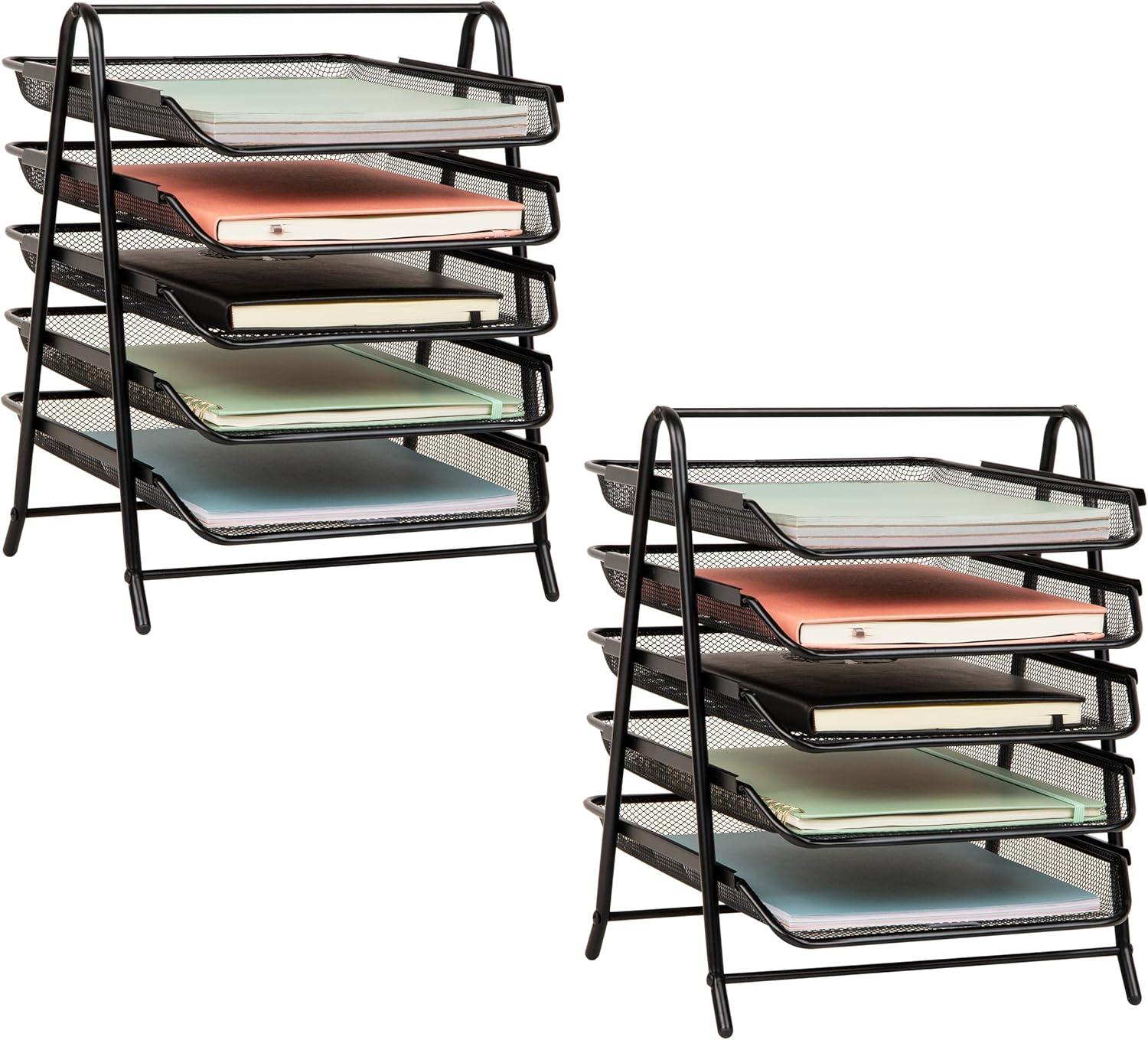 imageMind Reader 4Tier Paper Tray Desktop Organizer File Storage Office Metal Mesh 12 L x 1375 W x 125 H Pack of 2 Black2 Pack