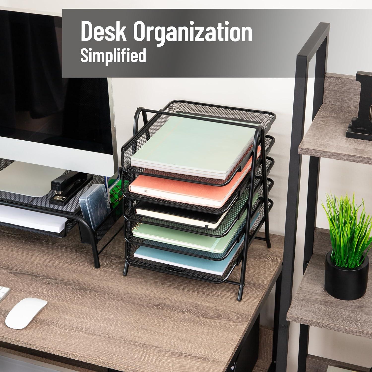 imageMind Reader 4Tier Paper Tray Desktop Organizer File Storage Office Metal Mesh 12 L x 1375 W x 125 H Pack of 2 Black2 Pack