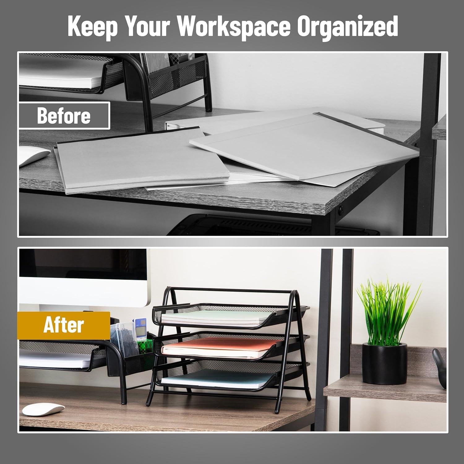 imageMind Reader 4Tier Paper Tray Desktop Organizer File Storage Office Metal Mesh 12 L x 1375 W x 125 H Pack of 2 Black2 Pack