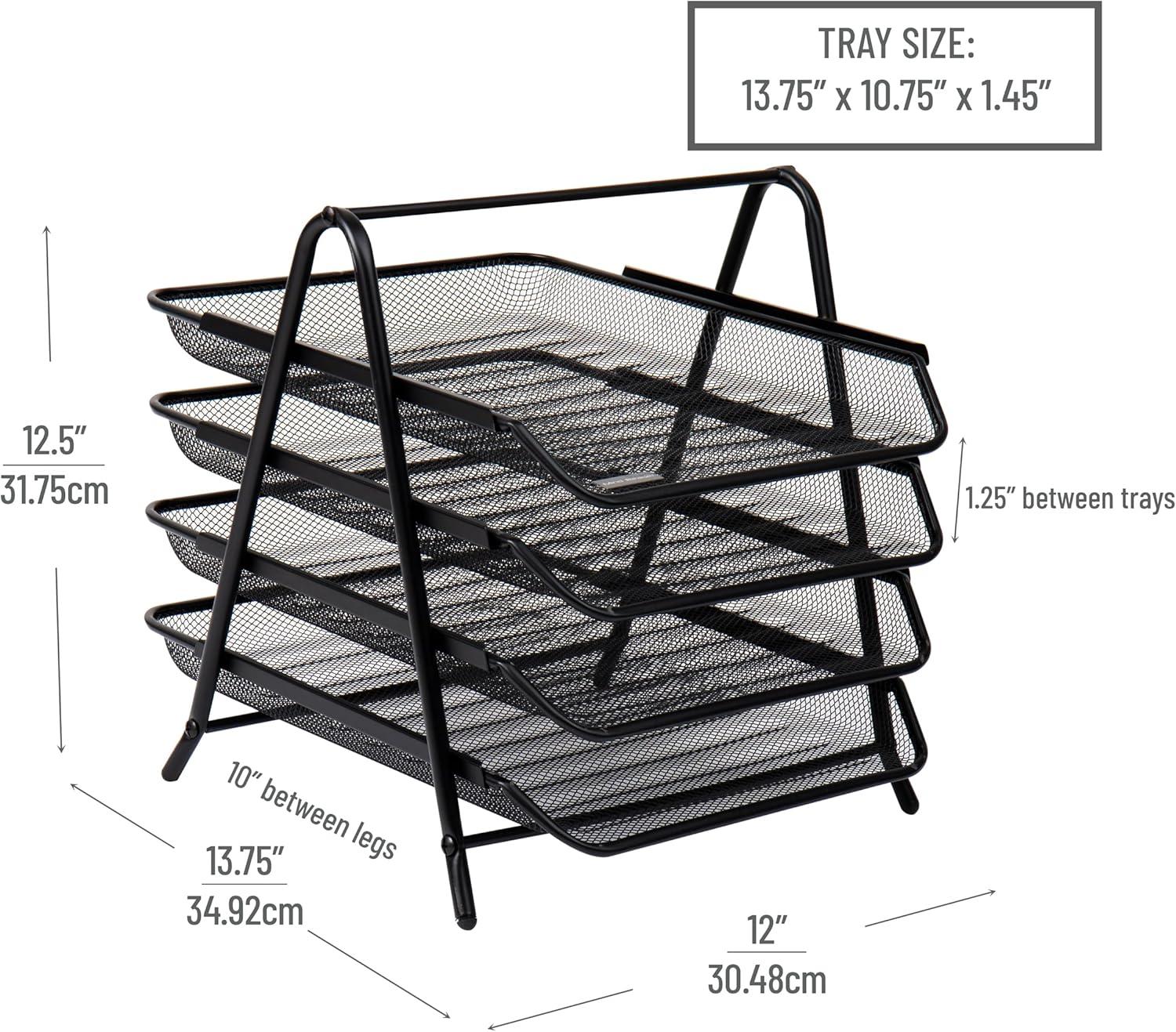 imageMind Reader 4Tier Paper Tray Desktop Organizer File Storage Office Metal Mesh 12 L x 1375 W x 125 H Pack of 2 Black2 Pack