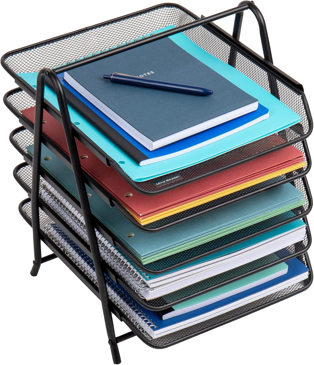 imageMind Reader 4Tier Paper Tray Desktop Organizer File Storage Office Metal Mesh 12 L x 1375 W x 125 H Pack of 2 Black2 Pack
