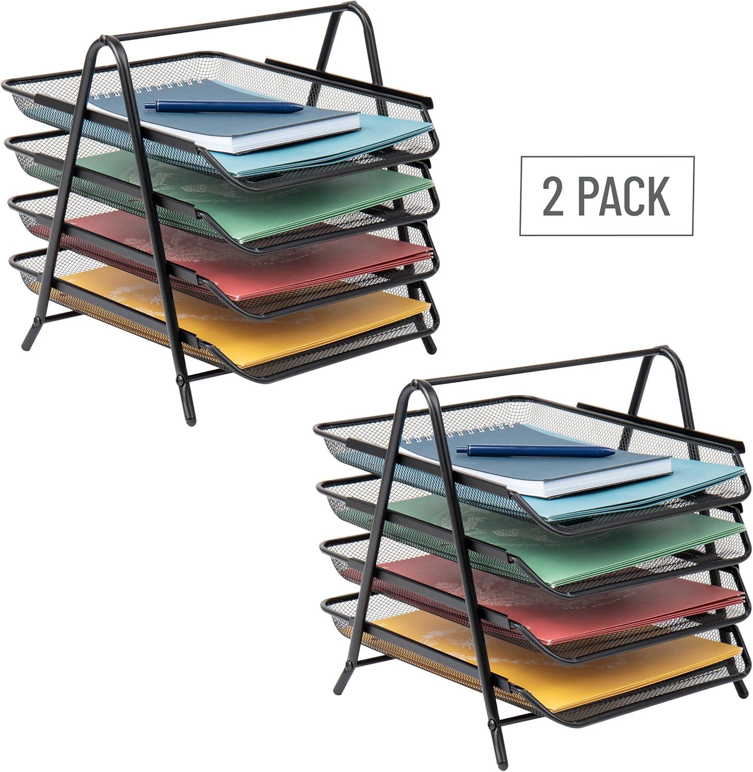 imageMind Reader 4Tier Paper Tray Desktop Organizer File Storage Office Metal Mesh 12 L x 1375 W x 125 H Pack of 2 Black2 Pack