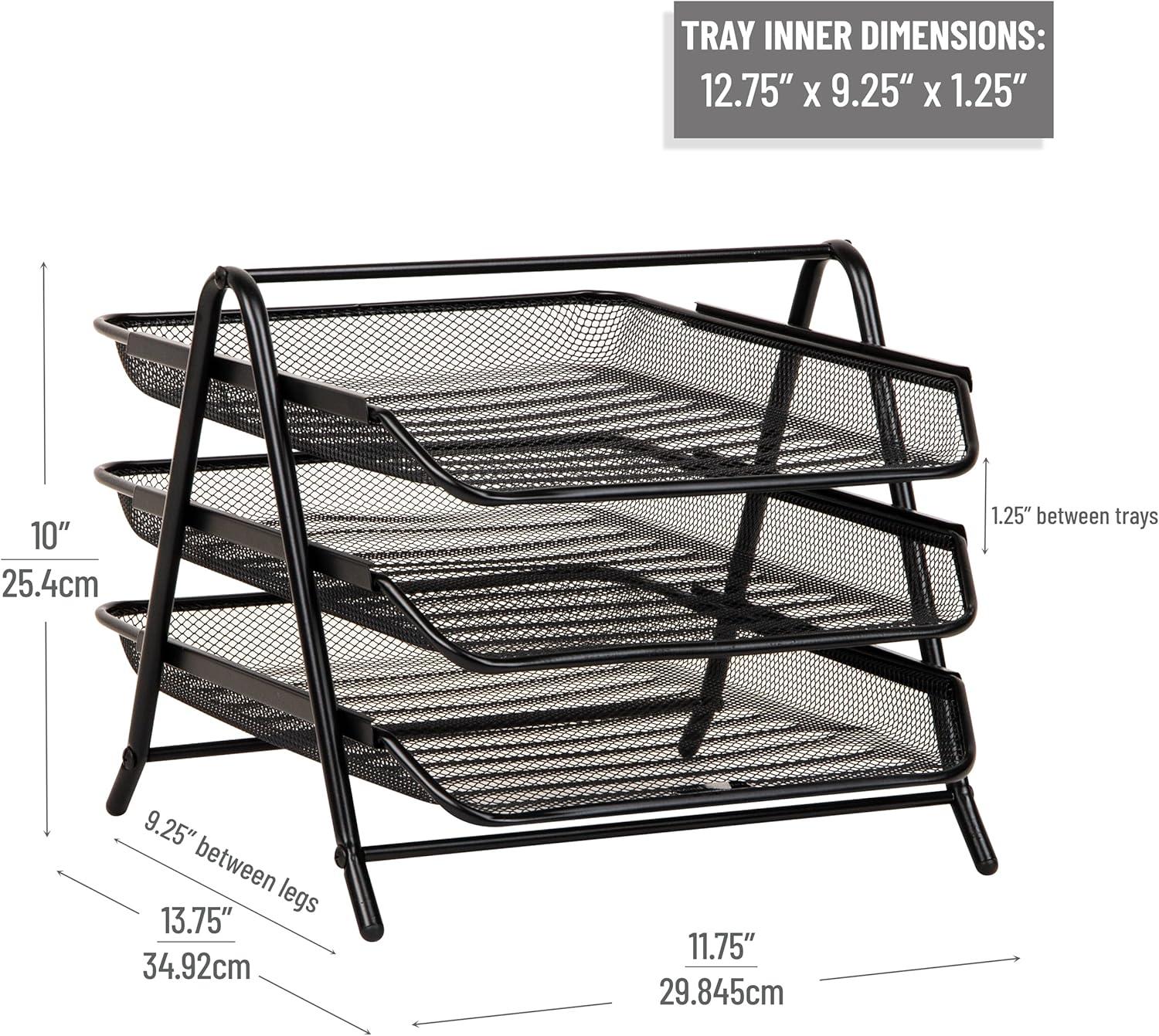 imageMind Reader 4Tier Paper Tray Desktop Organizer File Storage Office Metal Mesh 12 L x 1375 W x 125 H Pack of 2 Black2 Pack