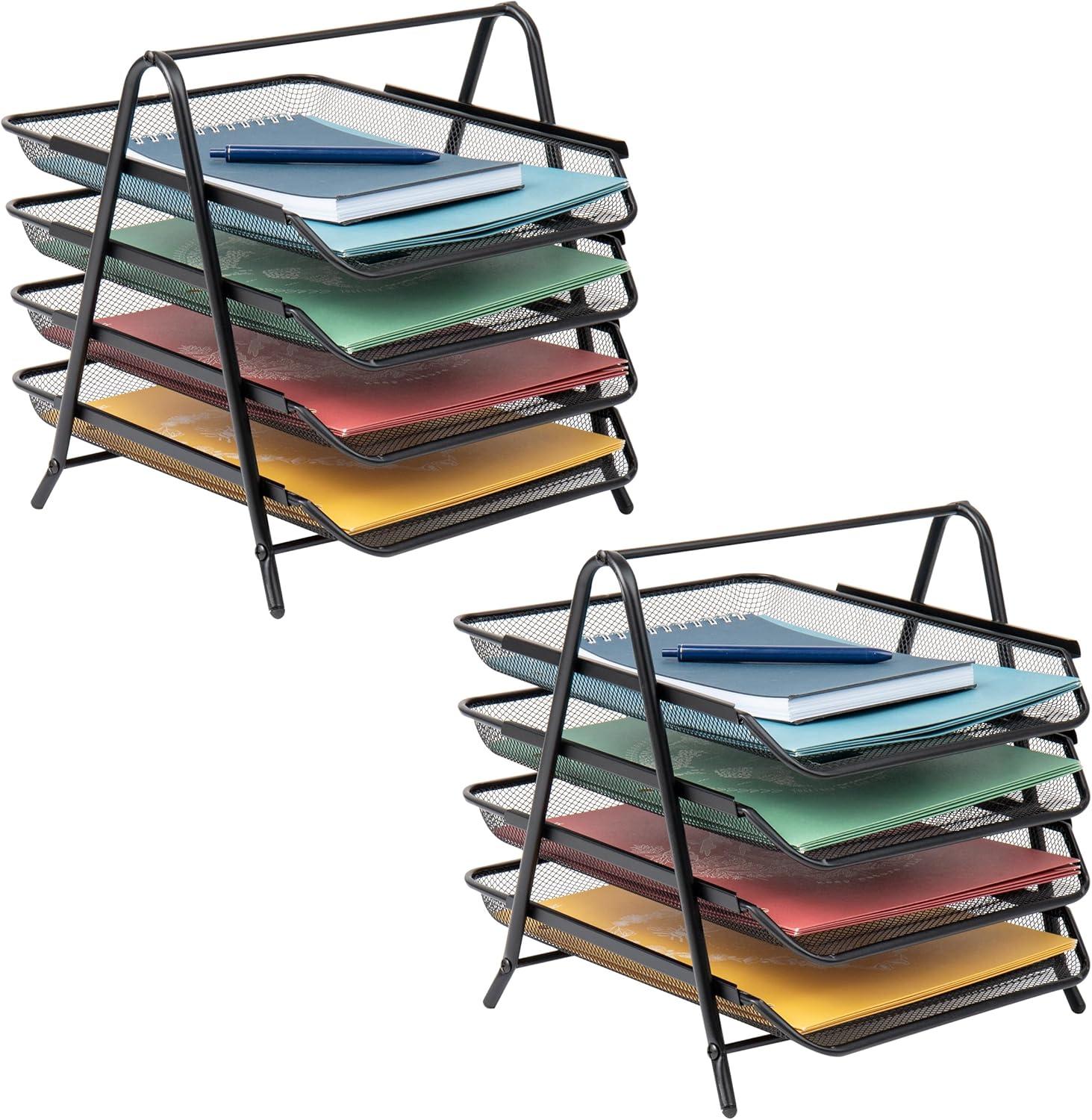 imageMind Reader 4Tier Paper Tray Desktop Organizer File Storage Office Metal Mesh 12 L x 1375 W x 125 H Pack of 2 Black2 Pack