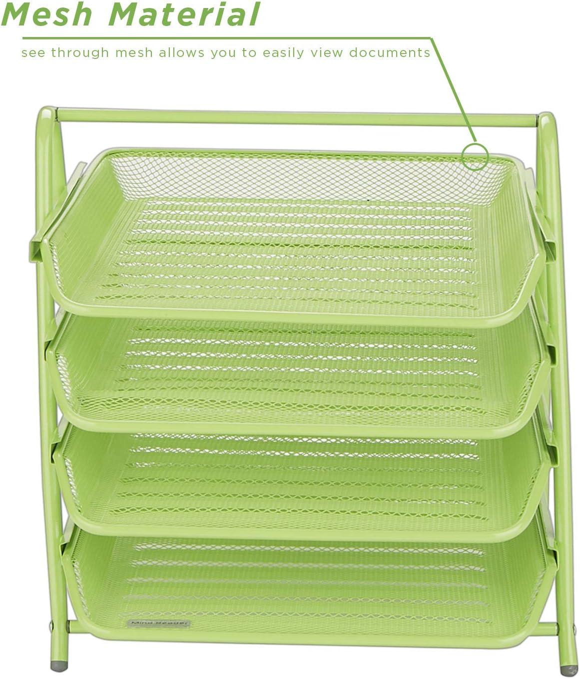 imageMind Reader 4Tier Paper Tray Desktop Organizer File Storage Workspace Office Metal Mesh 1175 L x 1375 W x 125 H PinkGreen