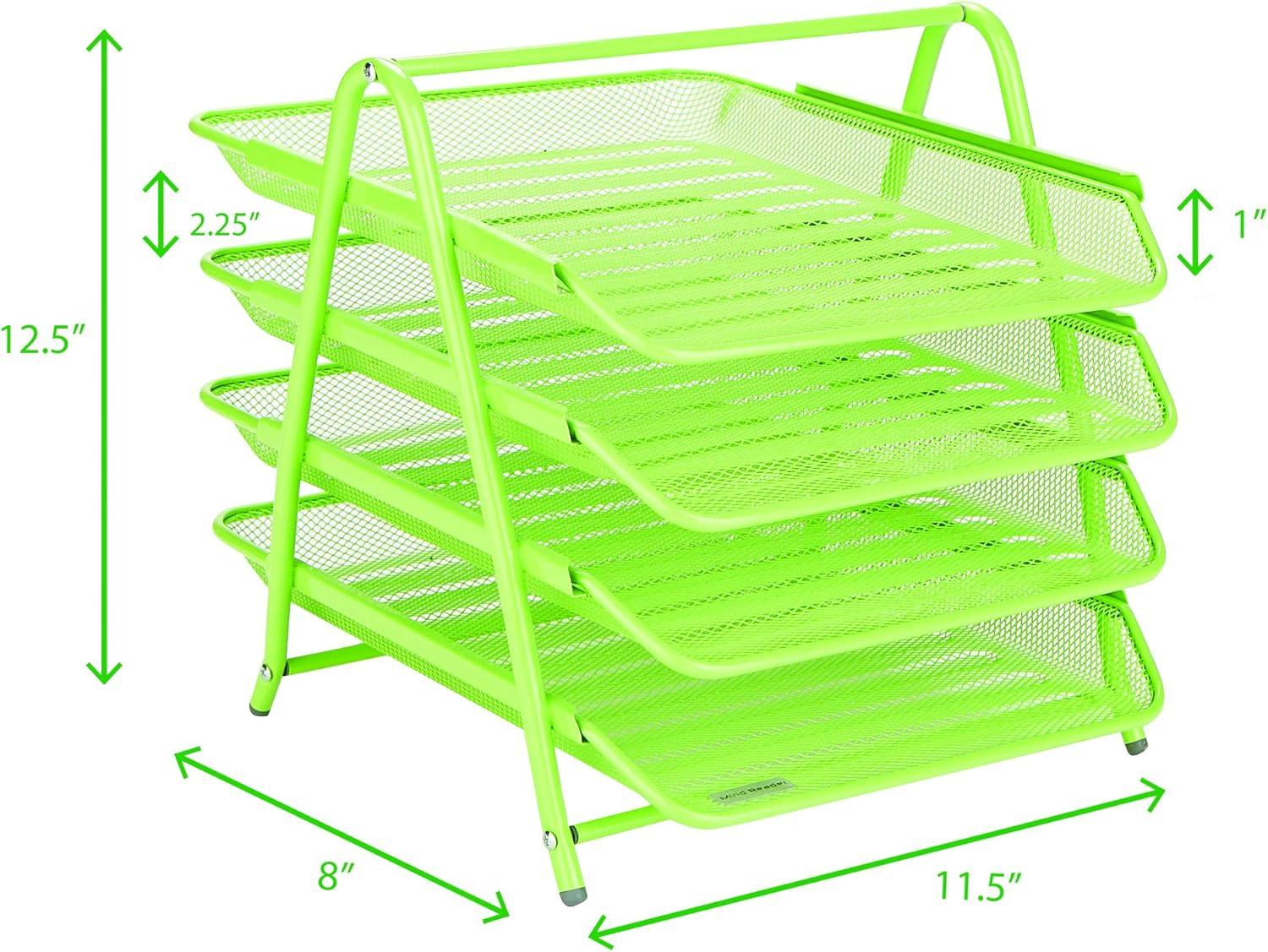 imageMind Reader 4Tier Paper Tray Desktop Organizer File Storage Workspace Office Metal Mesh 1175 L x 1375 W x 125 H PinkGreen