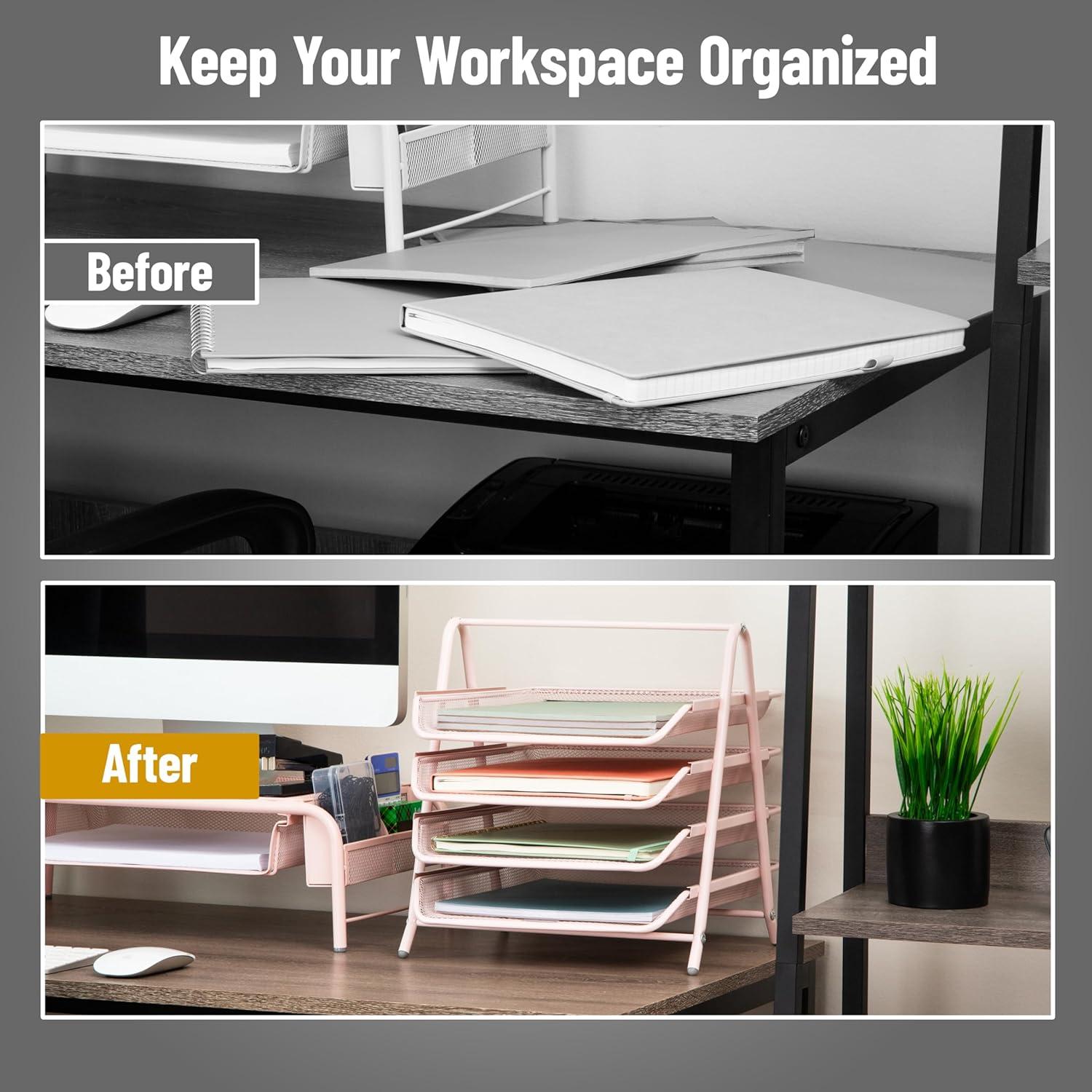 imageMind Reader 4Tier Paper Tray Desktop Organizer File Storage Workspace Office Metal Mesh 1175 L x 1375 W x 125 H PinkPink
