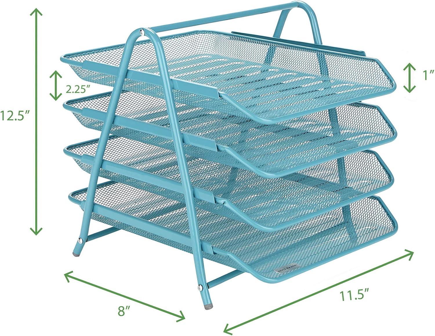 imageMind Reader 4Tier Paper Tray Desktop Organizer File Storage Workspace Office Metal Mesh 1175 L x 1375 W x 125 H PinkTurquoise