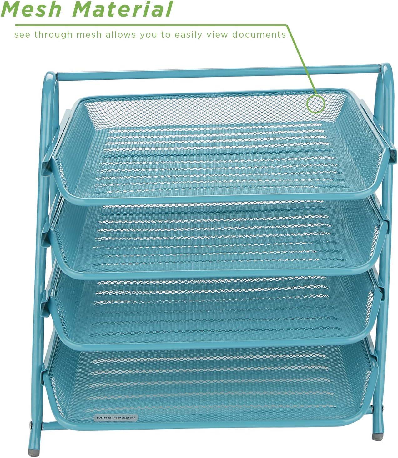 imageMind Reader 4Tier Paper Tray Desktop Organizer File Storage Workspace Office Metal Mesh 1175 L x 1375 W x 125 H PinkTurquoise