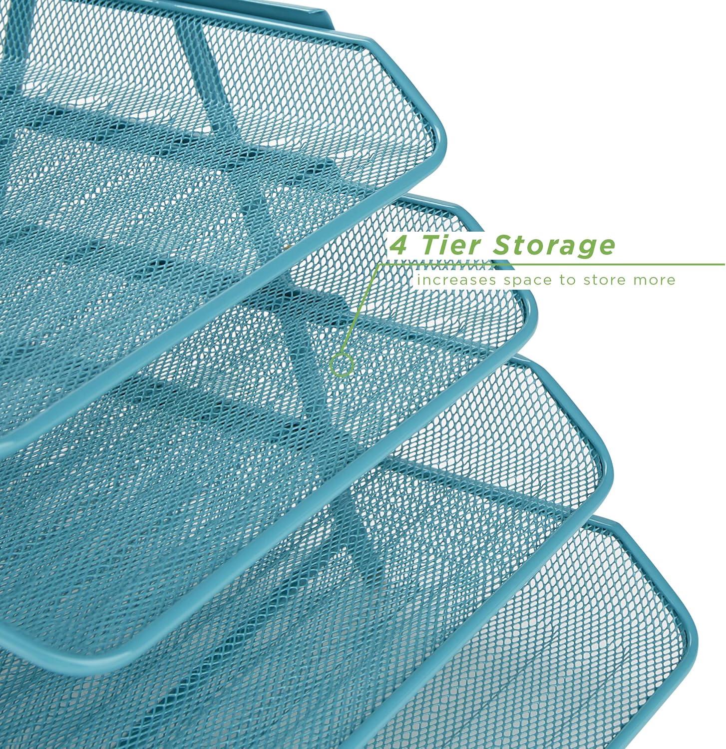 imageMind Reader 4Tier Paper Tray Desktop Organizer File Storage Workspace Office Metal Mesh 1175 L x 1375 W x 125 H PinkTurquoise
