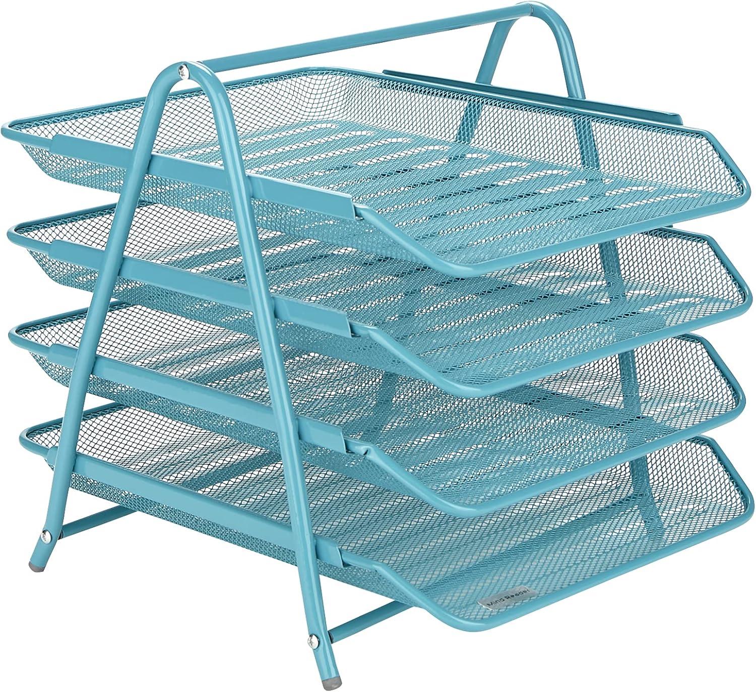 imageMind Reader 4Tier Paper Tray Desktop Organizer File Storage Workspace Office Metal Mesh 1175 L x 1375 W x 125 H PinkTurquoise