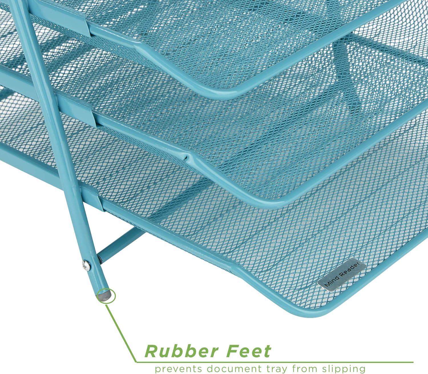 imageMind Reader 4Tier Paper Tray Desktop Organizer File Storage Workspace Office Metal Mesh 1175 L x 1375 W x 125 H PinkTurquoise