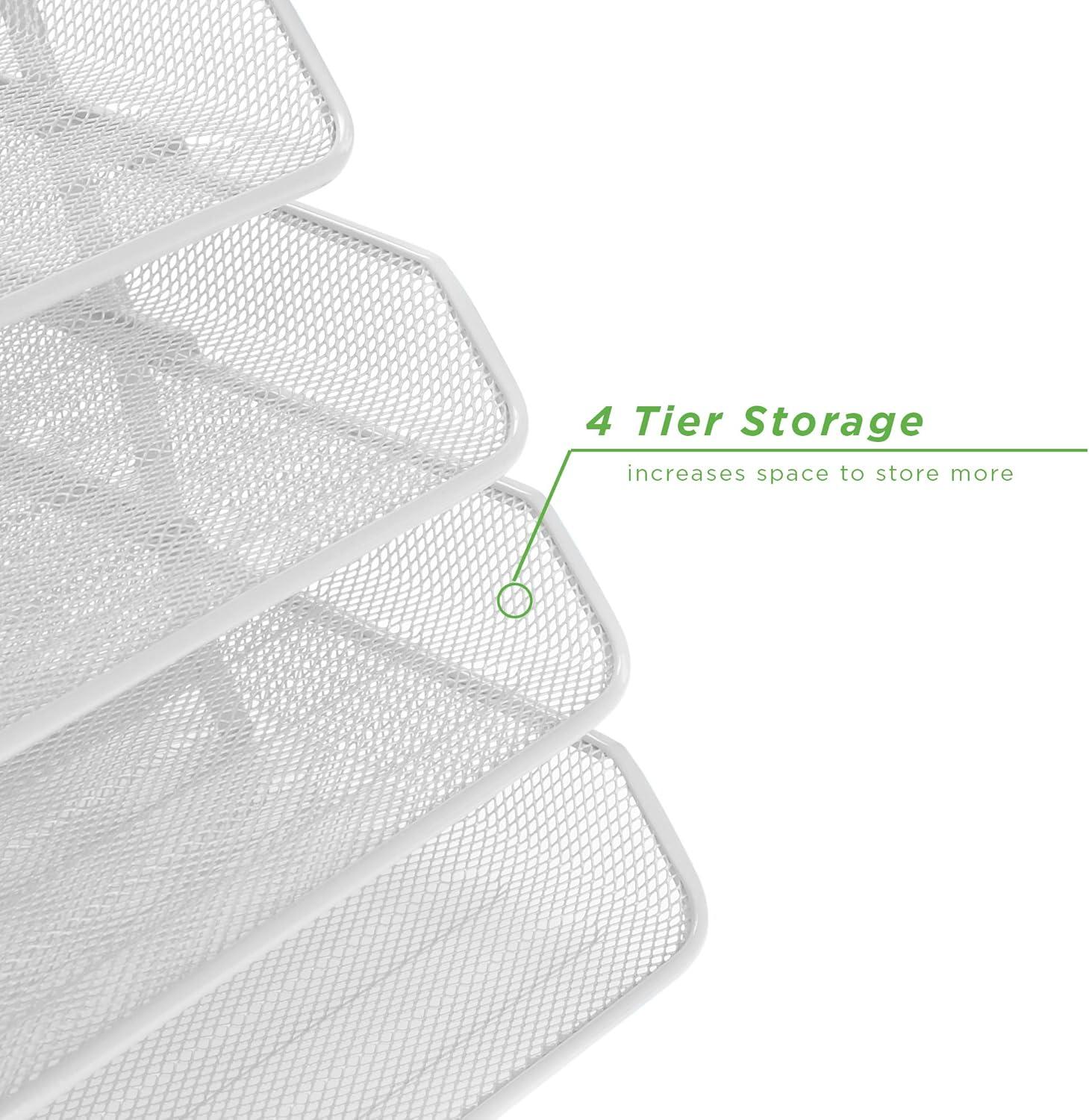 imageMind Reader 4Tier Paper Tray Desktop Organizer File Storage Workspace Office Metal Mesh 1175 L x 1375 W x 125 H PinkWhite