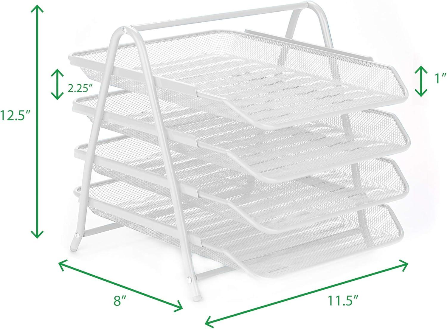 imageMind Reader 4Tier Paper Tray Desktop Organizer File Storage Workspace Office Metal Mesh 1175 L x 1375 W x 125 H PinkWhite