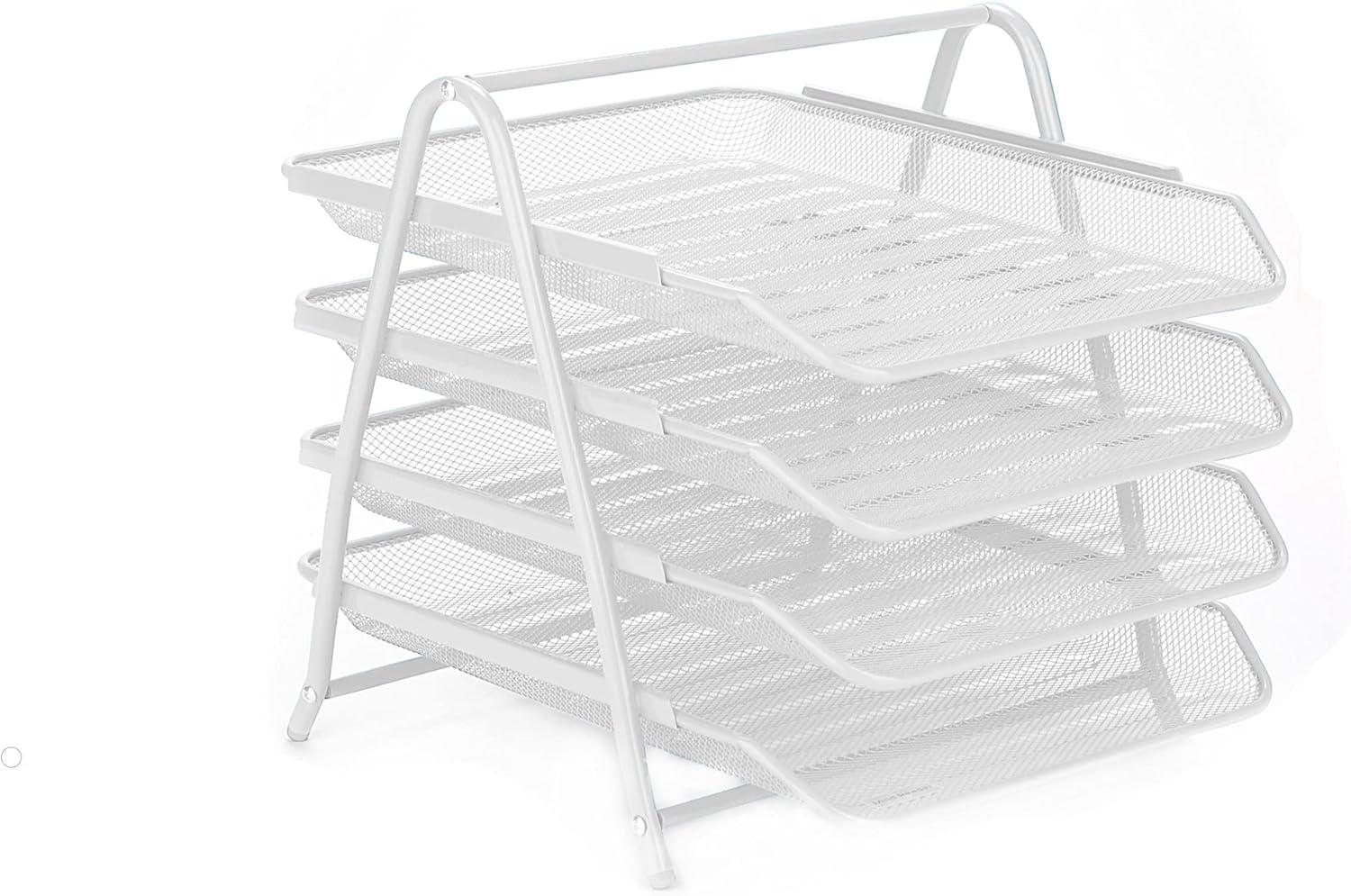 imageMind Reader 4Tier Paper Tray Desktop Organizer File Storage Workspace Office Metal Mesh 1175 L x 1375 W x 125 H PinkWhite